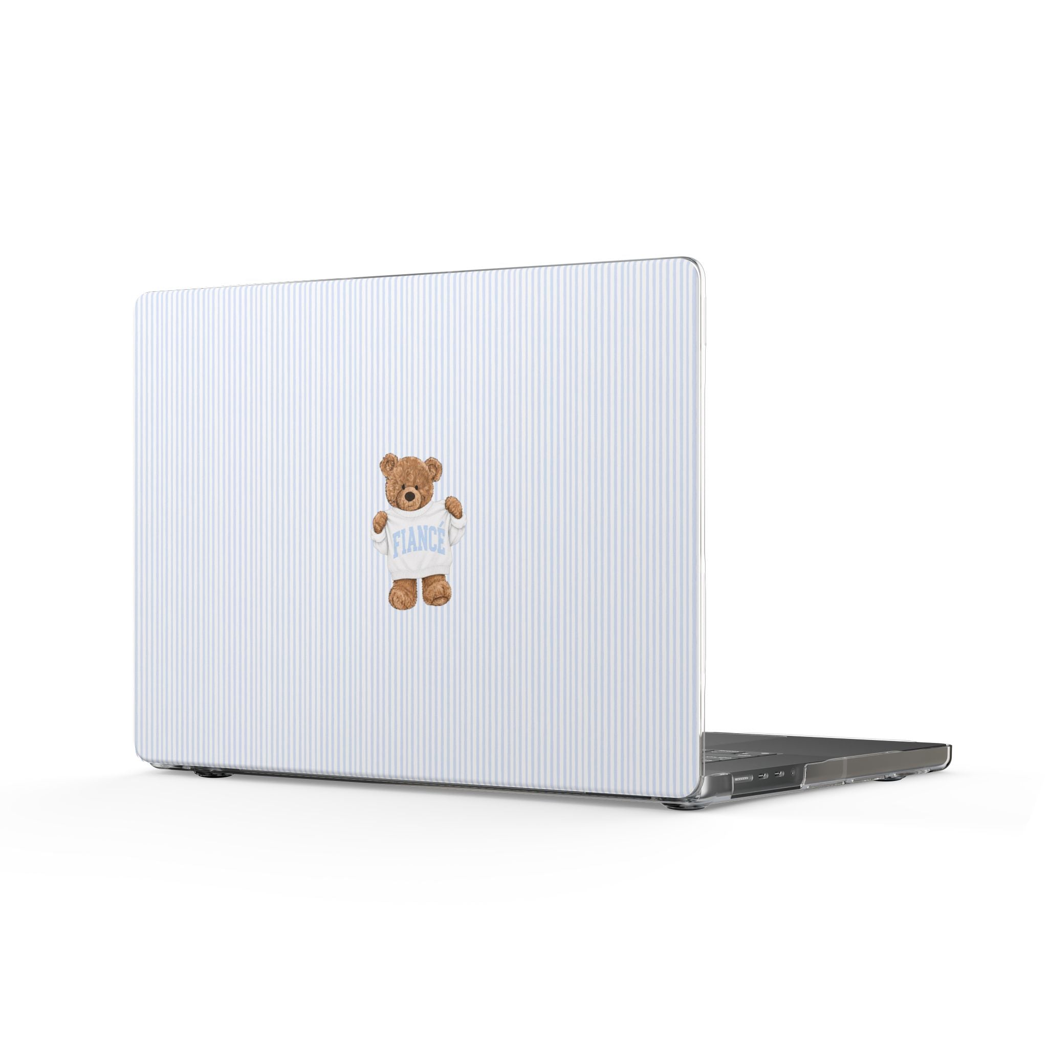 PERSONALIZED VARSITY SWEATER BLUE STRIPES CUSTOM TEDDY BEAR NAME FIANCE MACBOOK COVERS