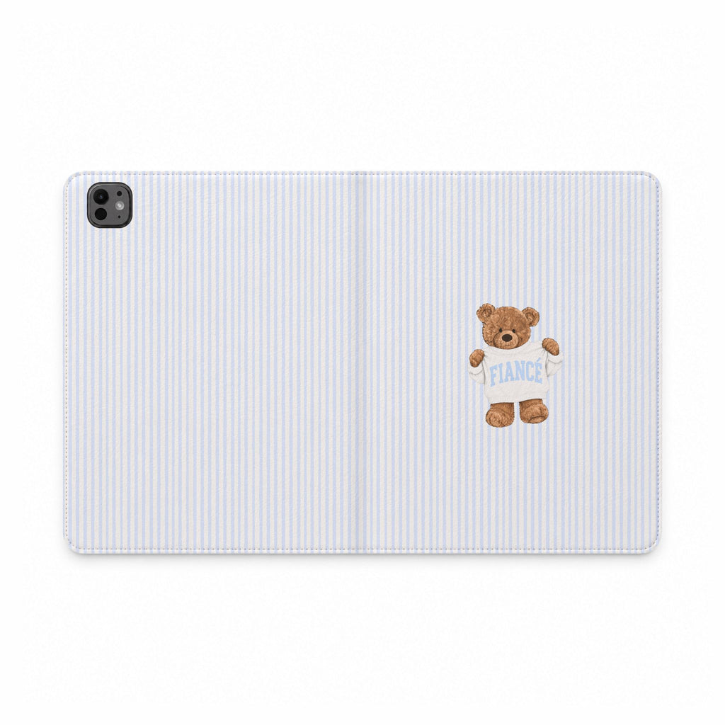 PERSONALIZED VARSITY SWEATER BLUE STRIPES CUSTOM TEDDY BEAR NAME IPAD TABLET FOLIO CASE