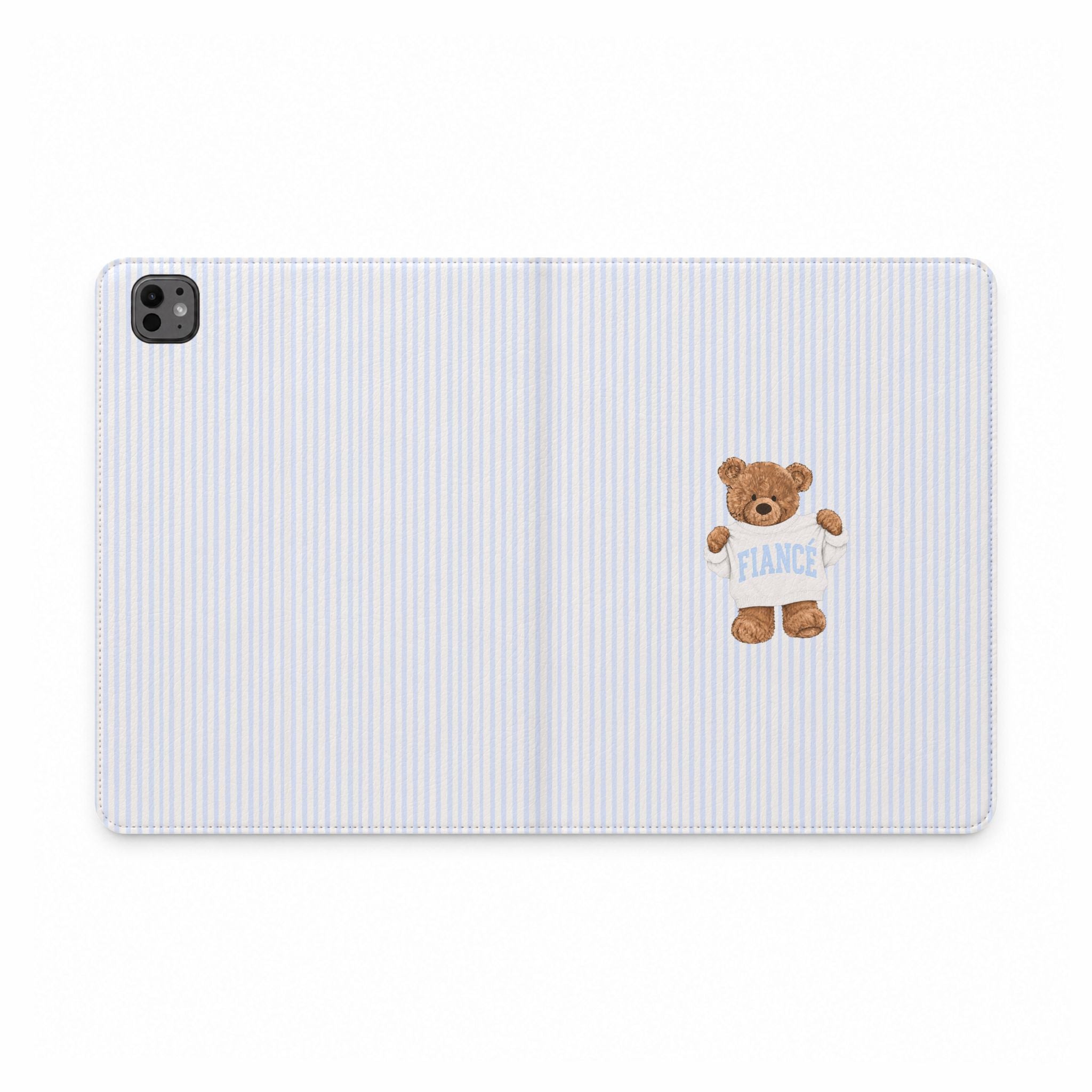 PERSONALIZED VARSITY SWEATER BLUE STRIPES CUSTOM TEDDY BEAR NAME IPAD TABLET FOLIO CASE