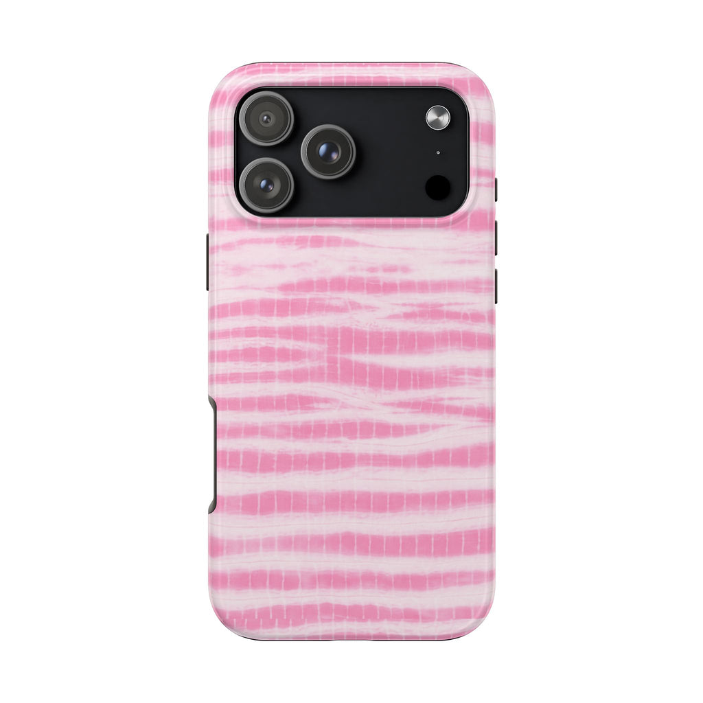 Baby pink phone case with coastal wash pattern and cutouts for camera and ports