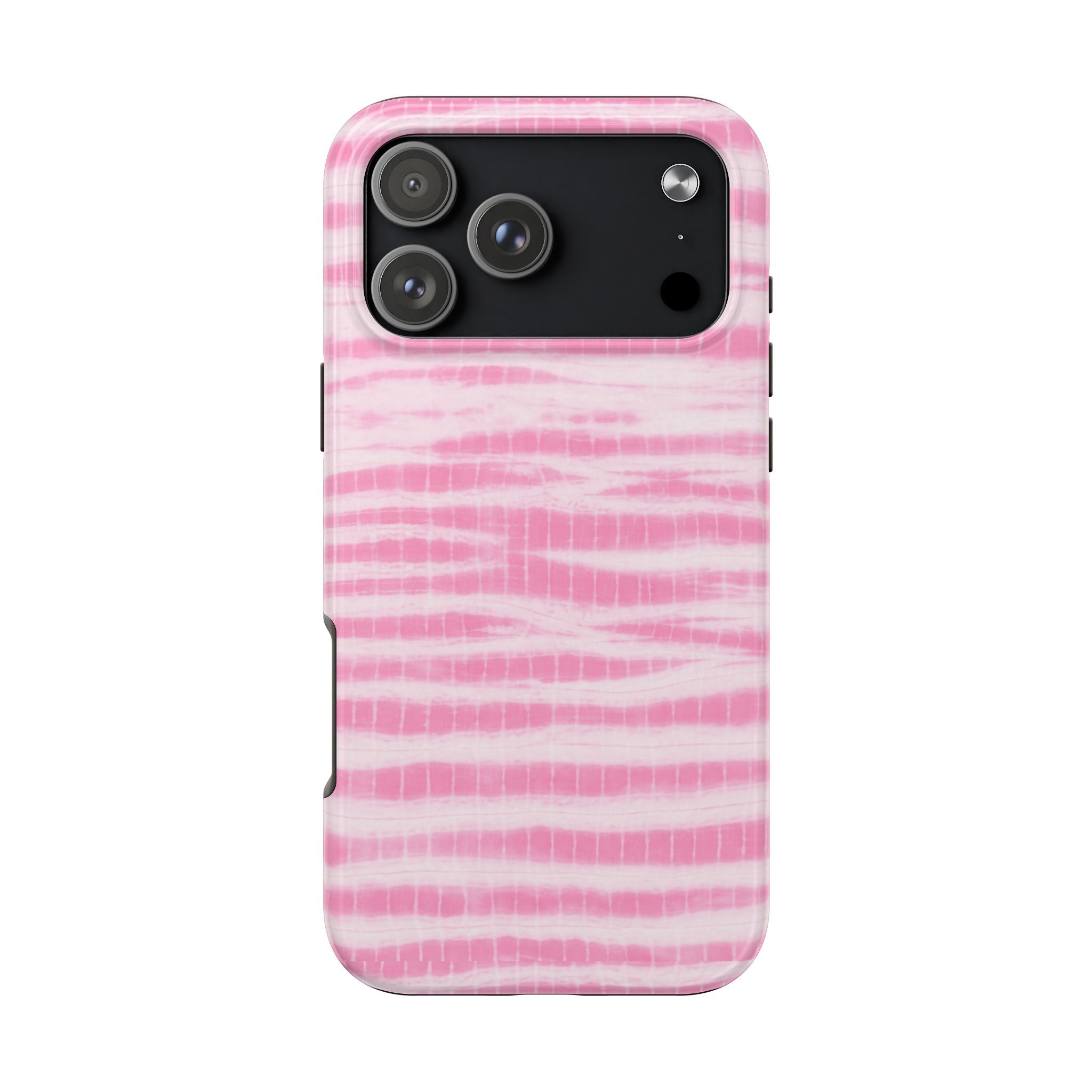 Baby pink phone case with coastal wash pattern and cutouts for camera and ports