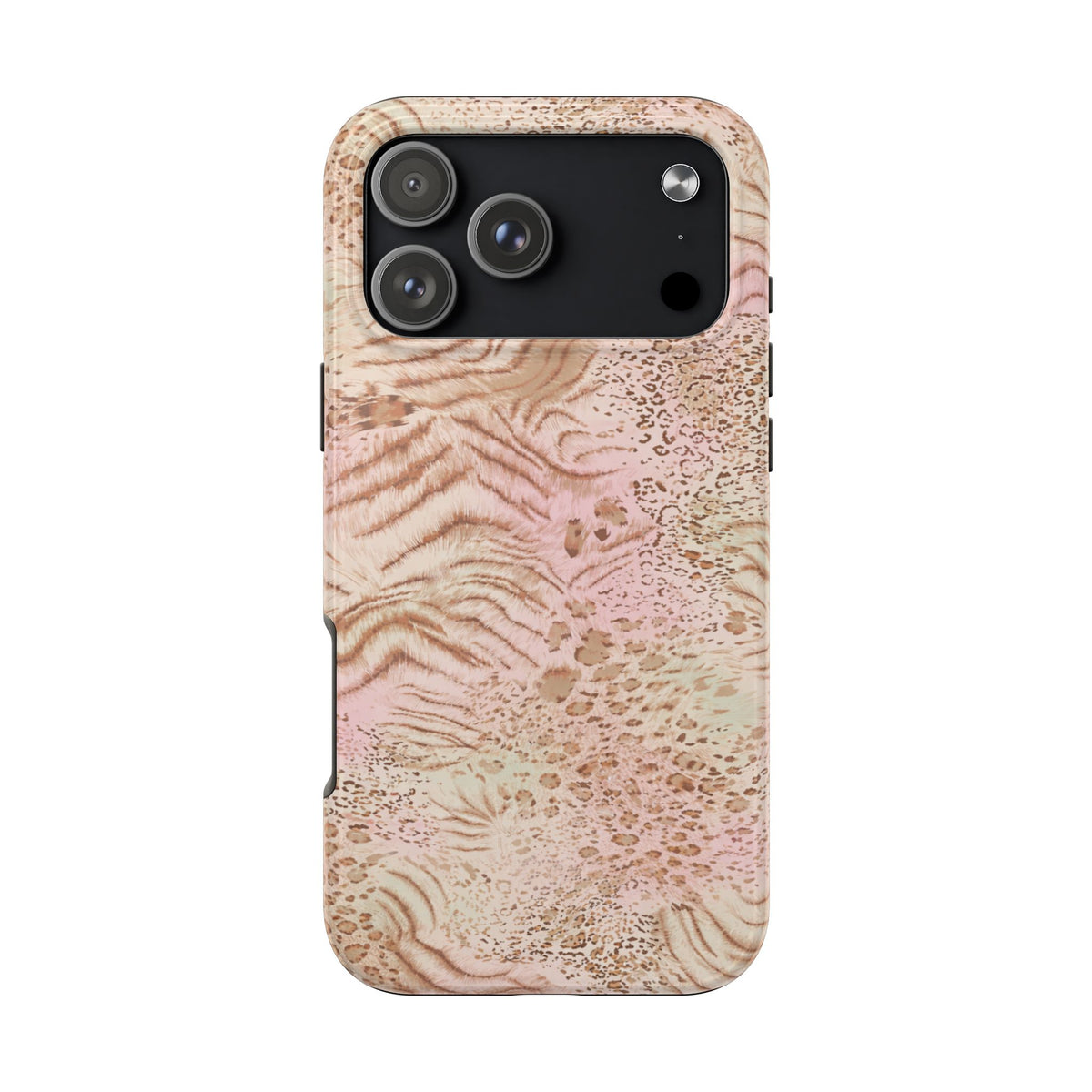 Beige wild animal pattern phone case with camera cutouts