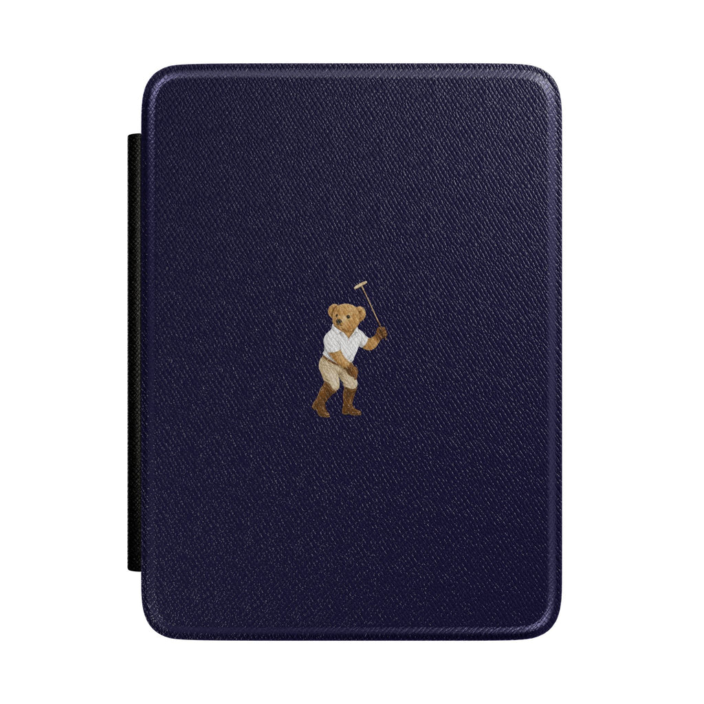 Navy hardcover Kindle case with teddy bear applique