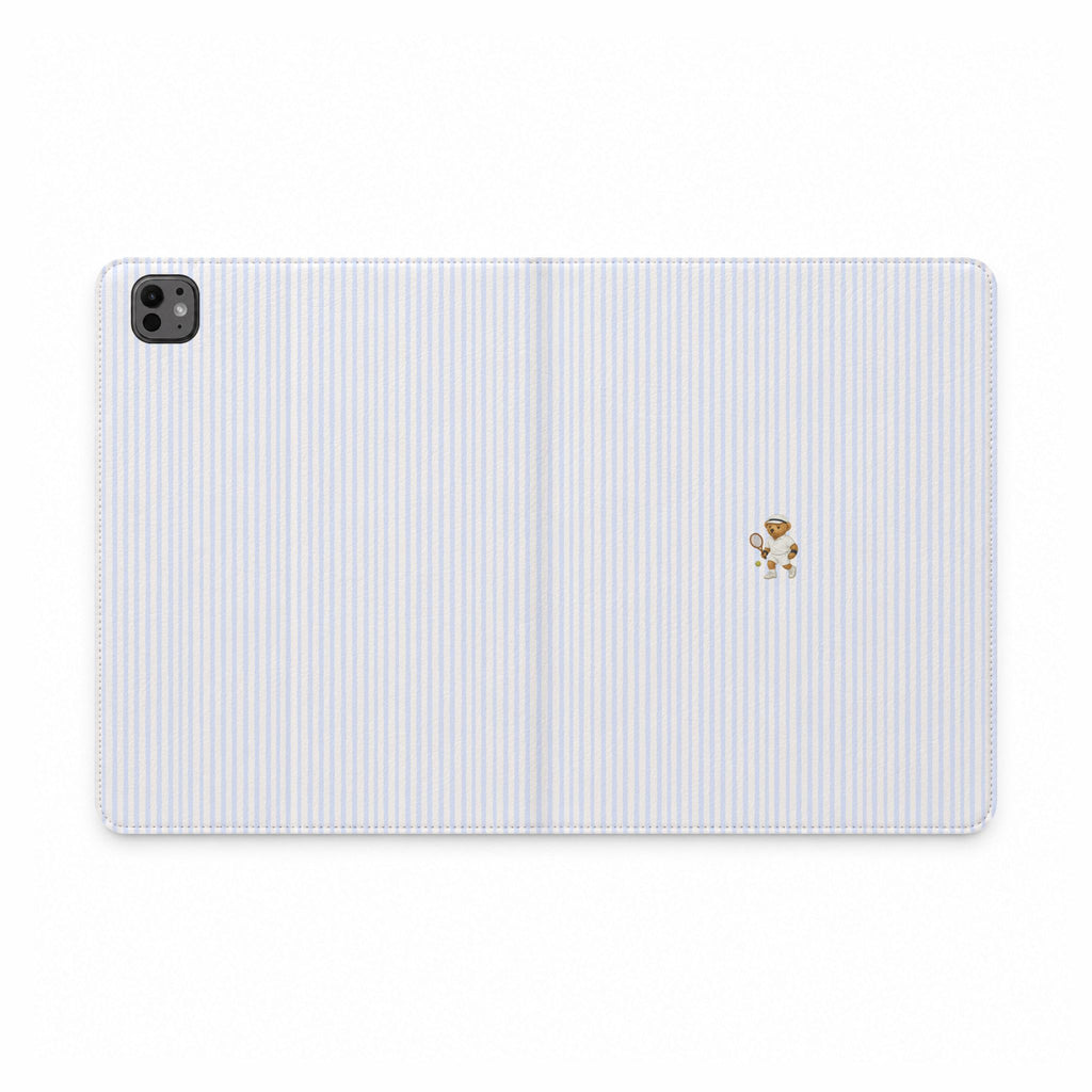 BLUE STRIPES TENNIS TEDDY BEAR IPAD TABLET FOLIO CASE