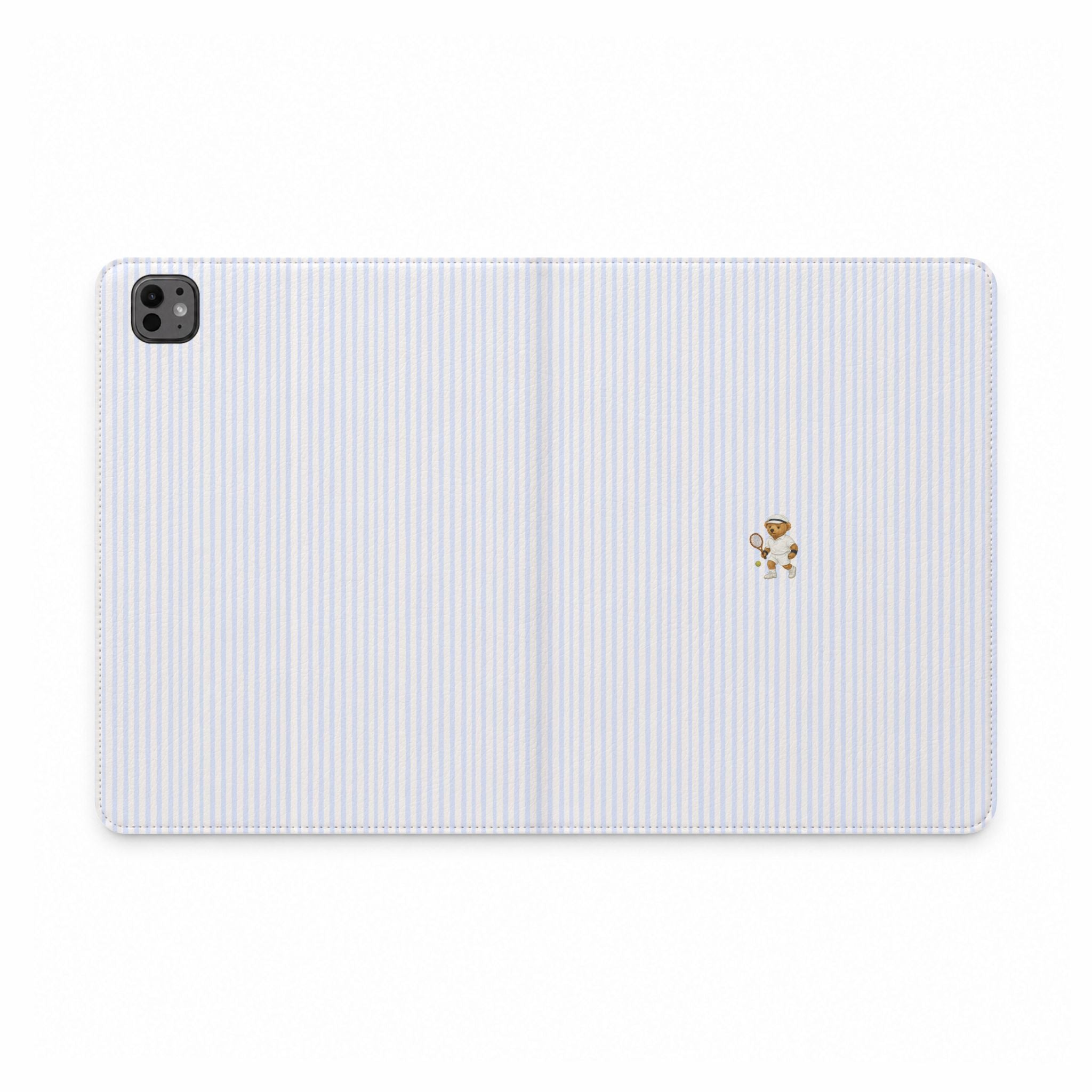BLUE STRIPES TENNIS TEDDY BEAR IPAD TABLET FOLIO CASE