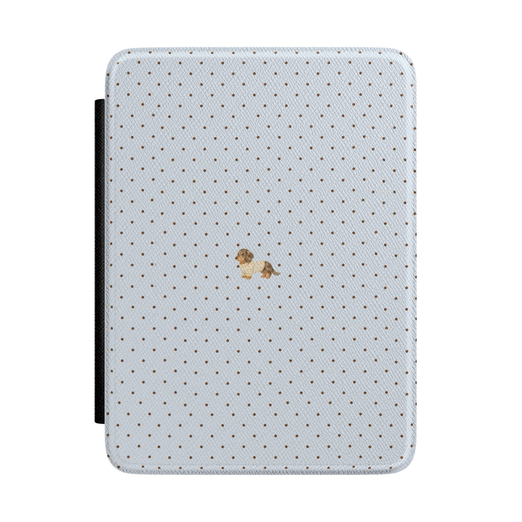 BLUE POLKA DOTS MINI DACHSHUND PUPPY DOG KINDLE CASE HARDCOVER