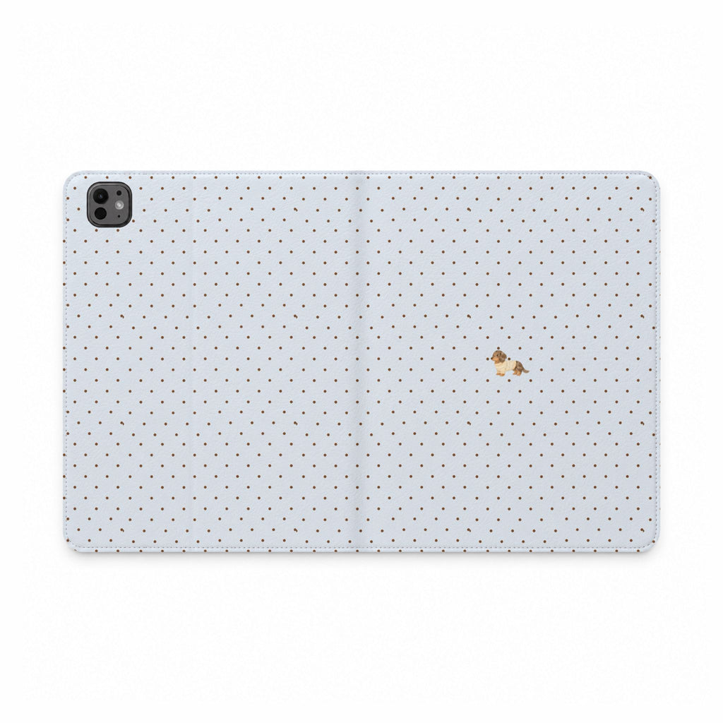 BLUE POLKA DOTS MINI DACHSHUND POPPY DOG IPAD TABLET FOLIO CASE