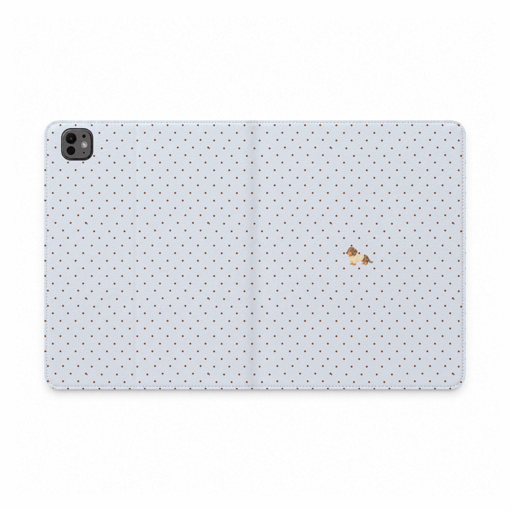 BLUE POLKA DOTS MINI DACHSHUND POPPY DOG IPAD TABLET FOLIO CASE