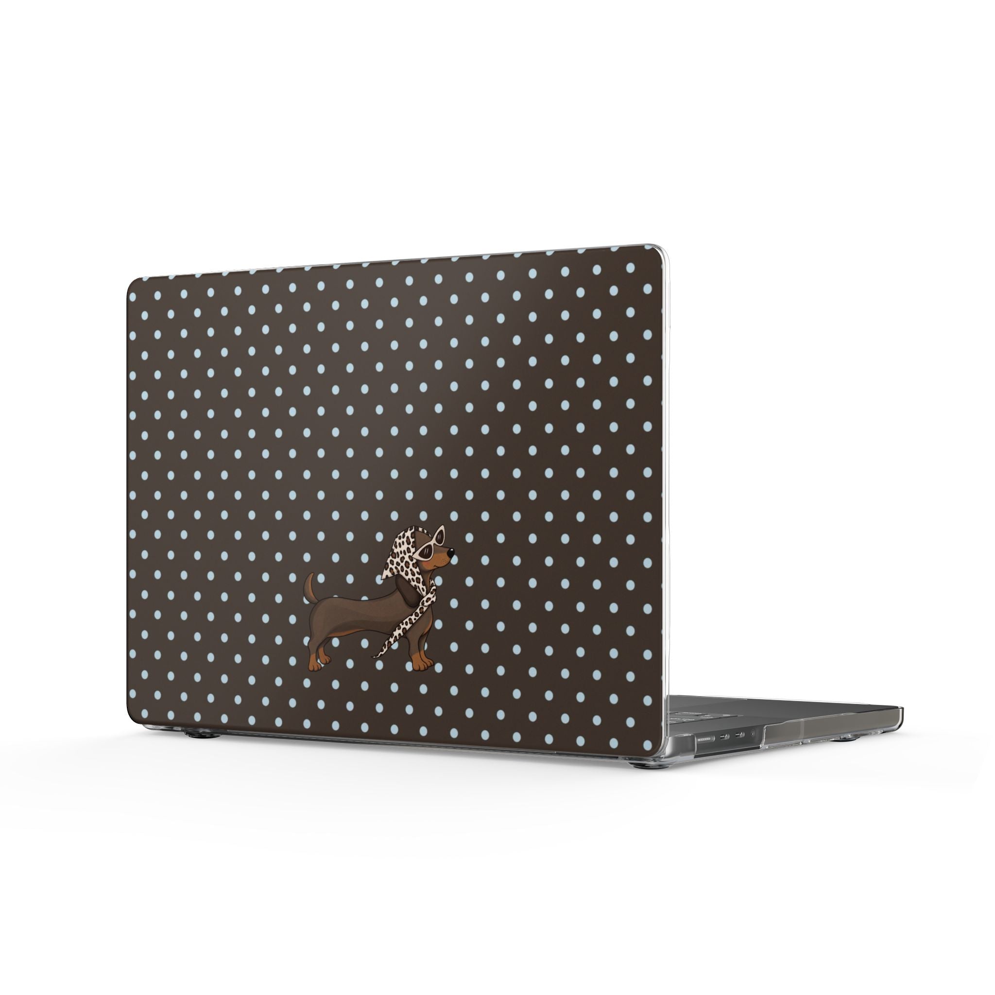 BROWN POLKA DOTS PREPPY DACHSHUND WEENIE DOG HARD SHELL MACBOOK COVERS