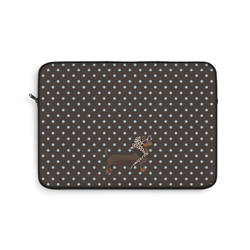 BROWN POLKA DOTS PREPPY DACHSHUND WEENIE DOG KINDLE IPAD & LAPTOP SLEEVE