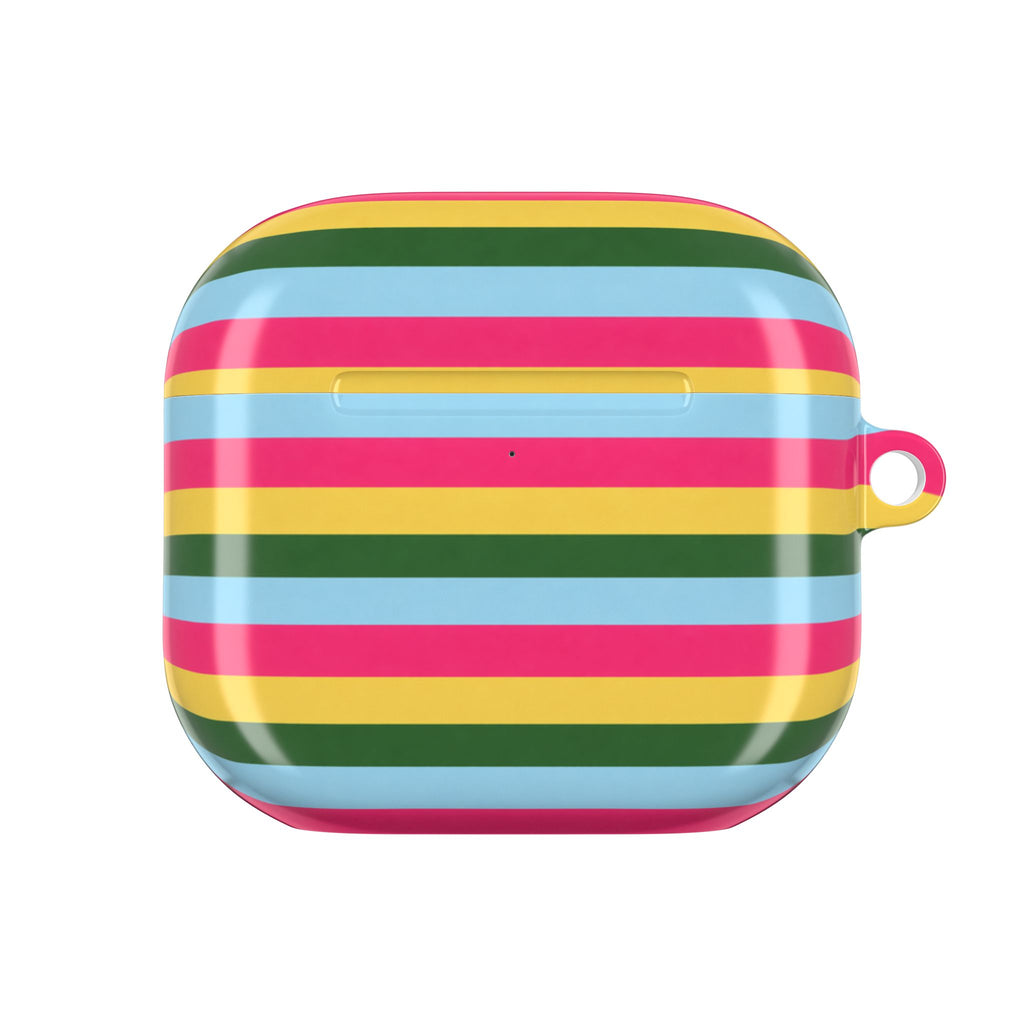 Striped AirPods case front view with charging slot and keyring loop