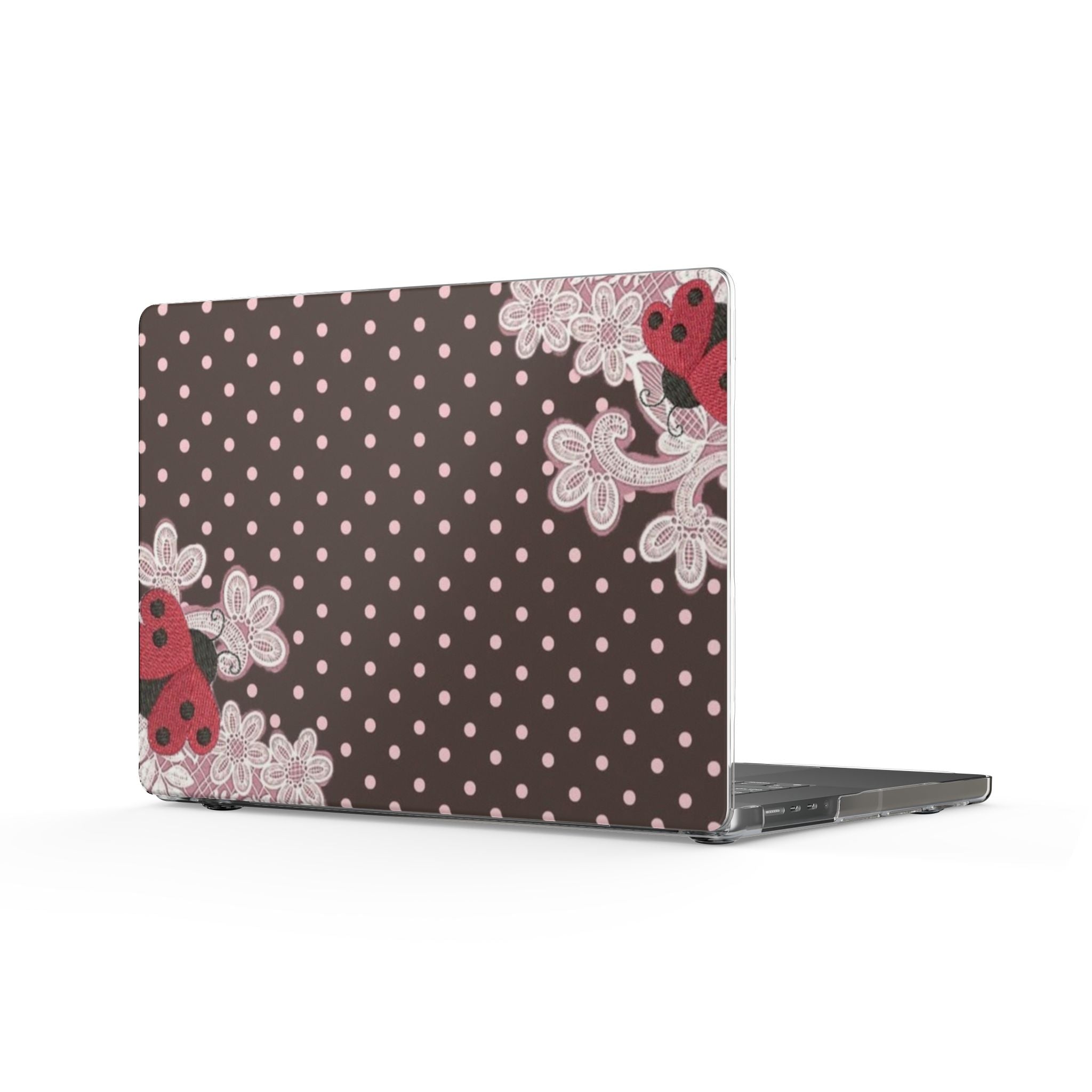 BROWN POLKA DOTS PINK LACE LADYBUG SHELL MACBOOK COVERS