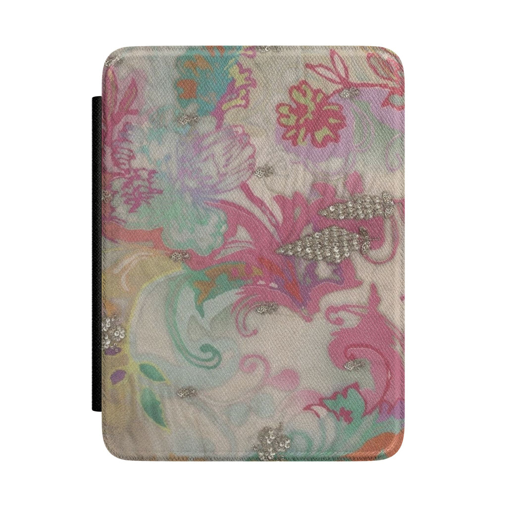Hardcover Kindle case with colorful floral pattern and glitter accents