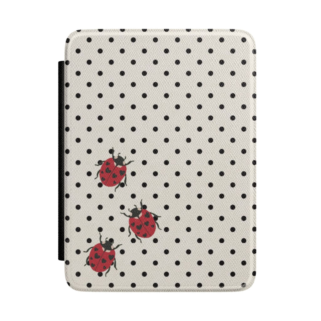 Hardcover Kindle case with black polka dots and red ladybug appliques
