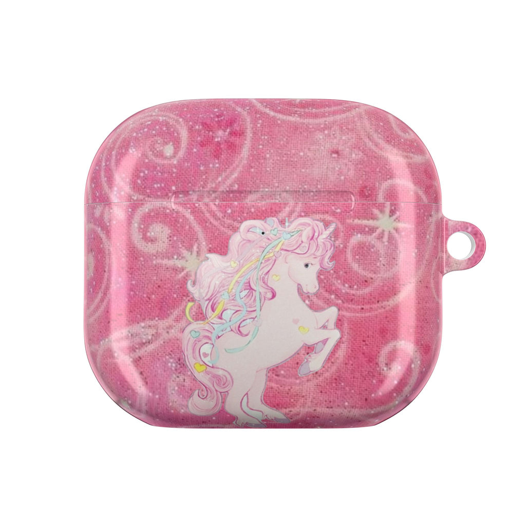 Pink glitter unicorn AirPods case with clear front and side handle loop