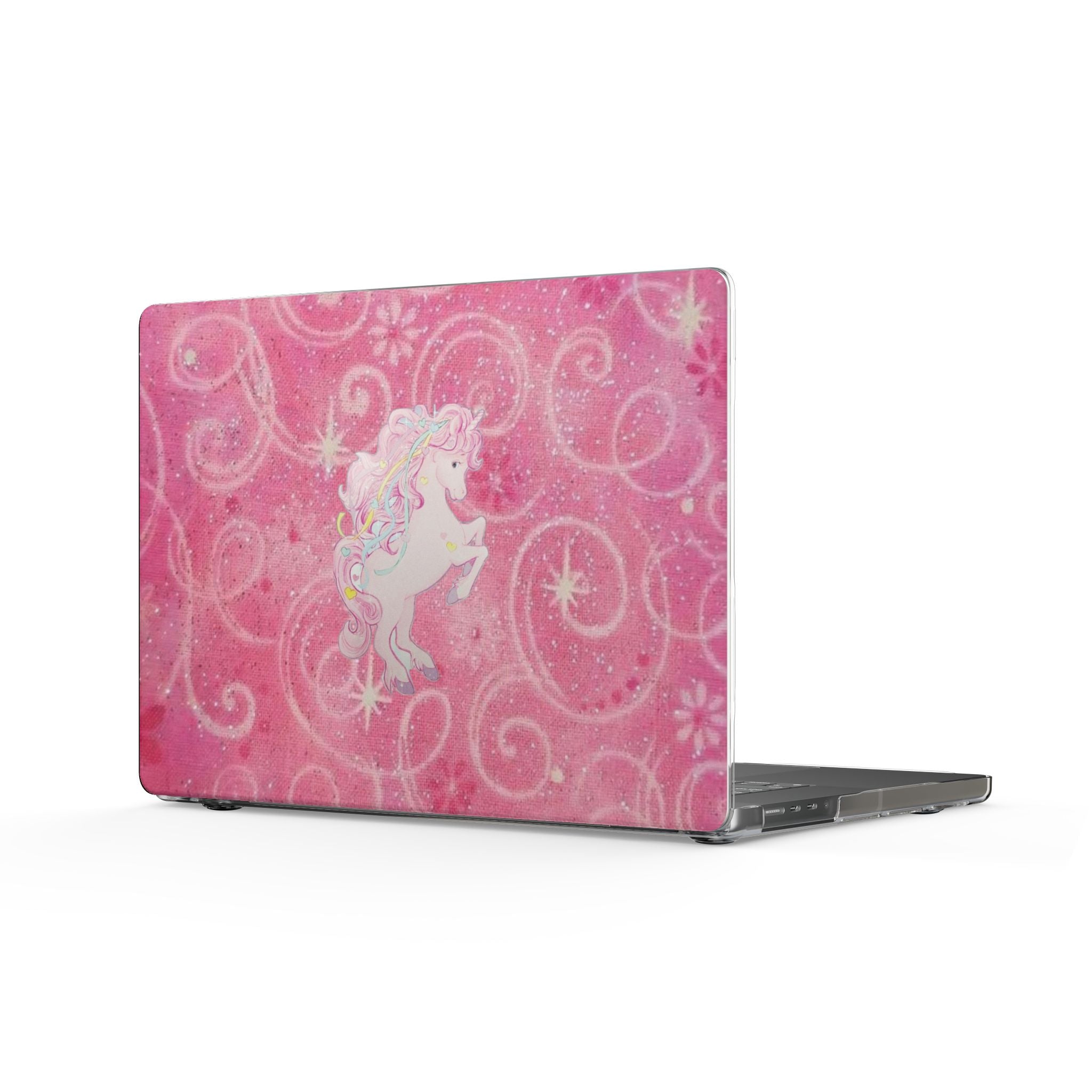 Pink unicorn glitter laptop shell cover with sparkly swirls