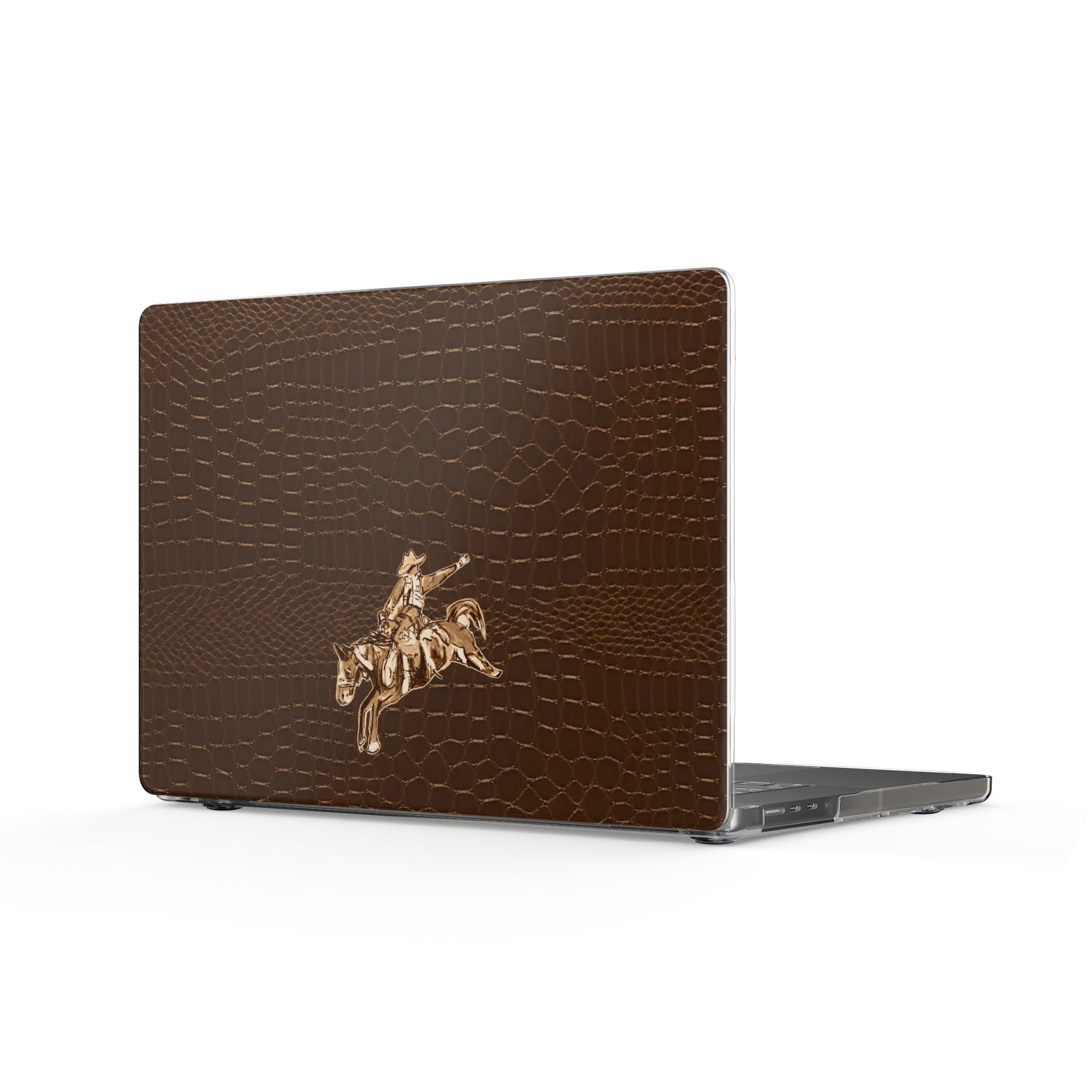 Brown croc western cowboy laptop shell cover with horse emblem