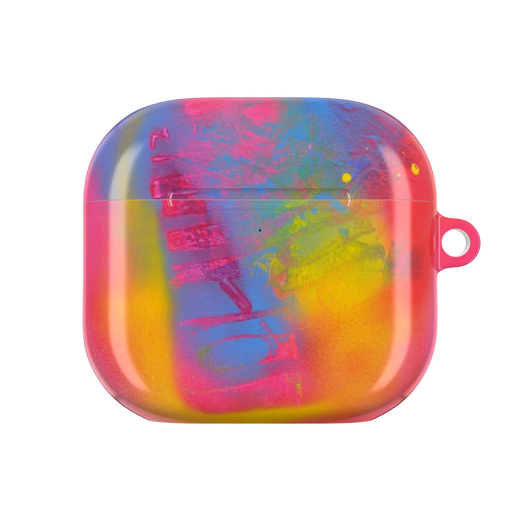 Mirage Glow AirPods case with rainbow holographic finish, closed and keychain loop