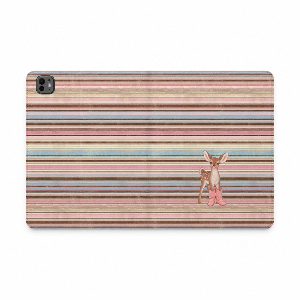BROWN STRIPES COWBOY BOOTS DEER IPAD TABLET FOLIO CASE