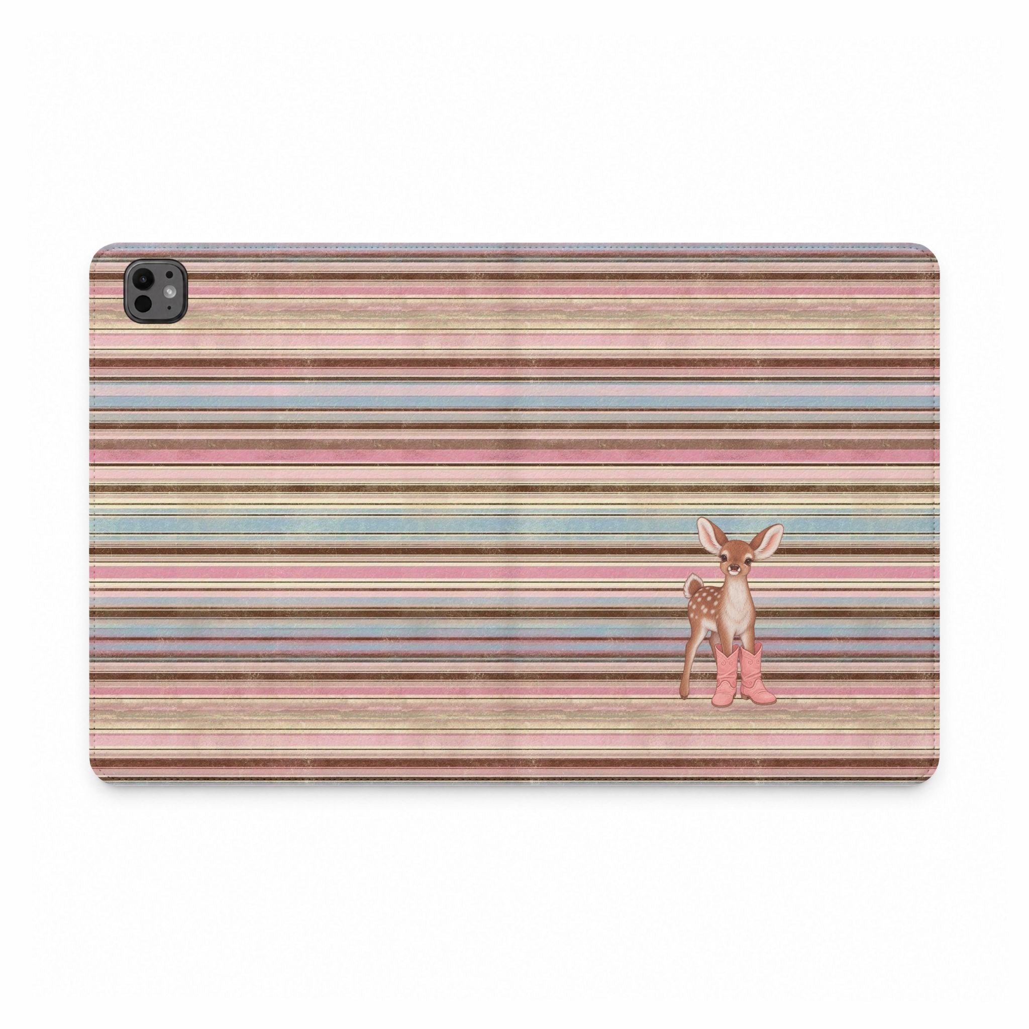 BROWN STRIPES COWBOY BOOTS DEER IPAD TABLET FOLIO CASE