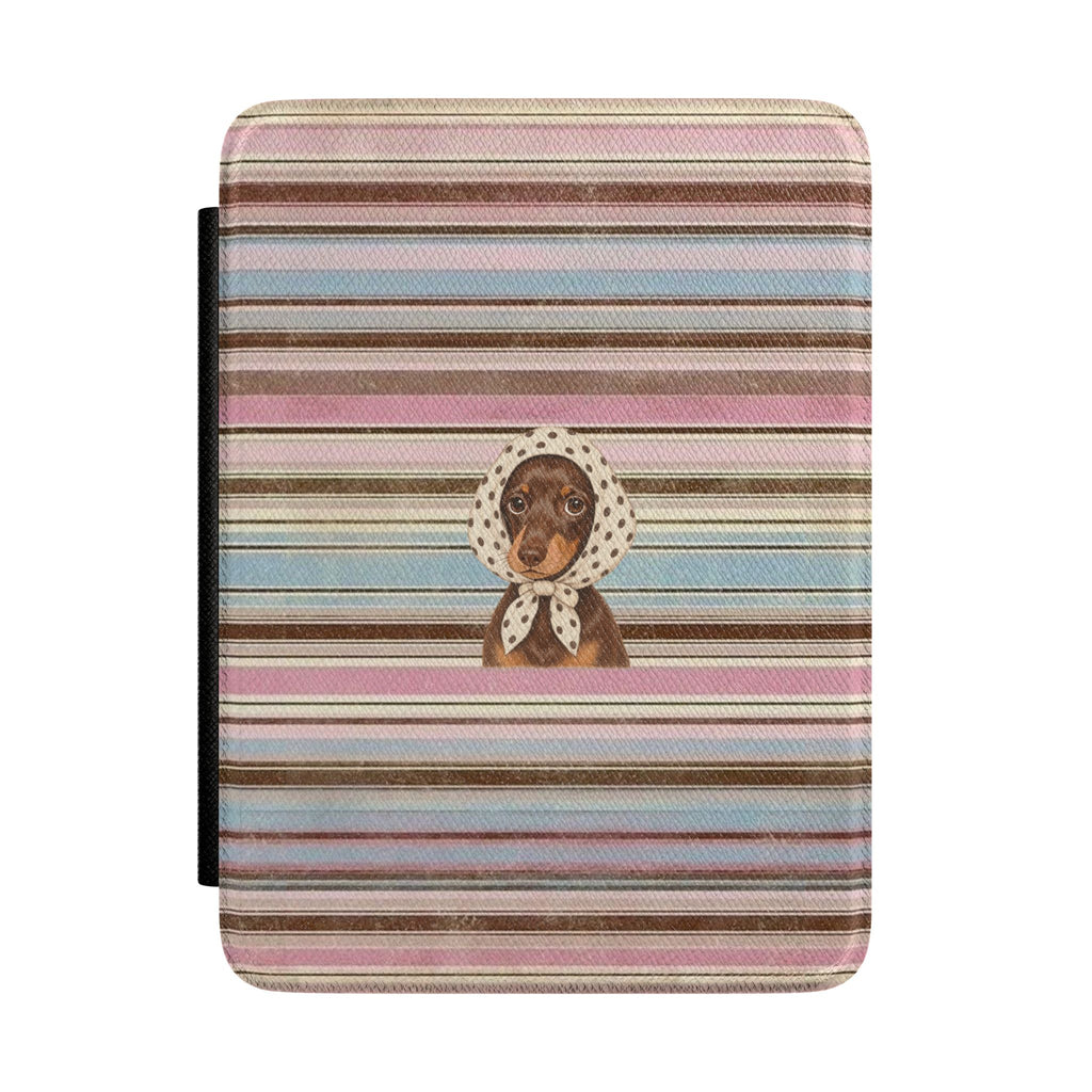 AUTUMN STRIPES PREPPY POLKA DOT DACHSHUND KINDLE CASE HARDCOVER