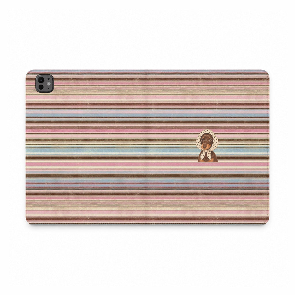 AUTUMN STRIPES PREPPY POLKA DOTS DACHSHUND IPAD TABLET FOLIO CASE