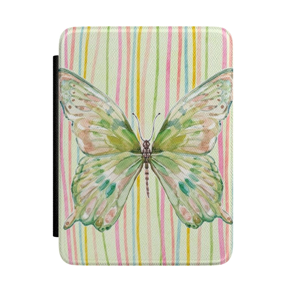 GREEN BUTTERFLY STRIPES KINDLE CASE HARDCOVER