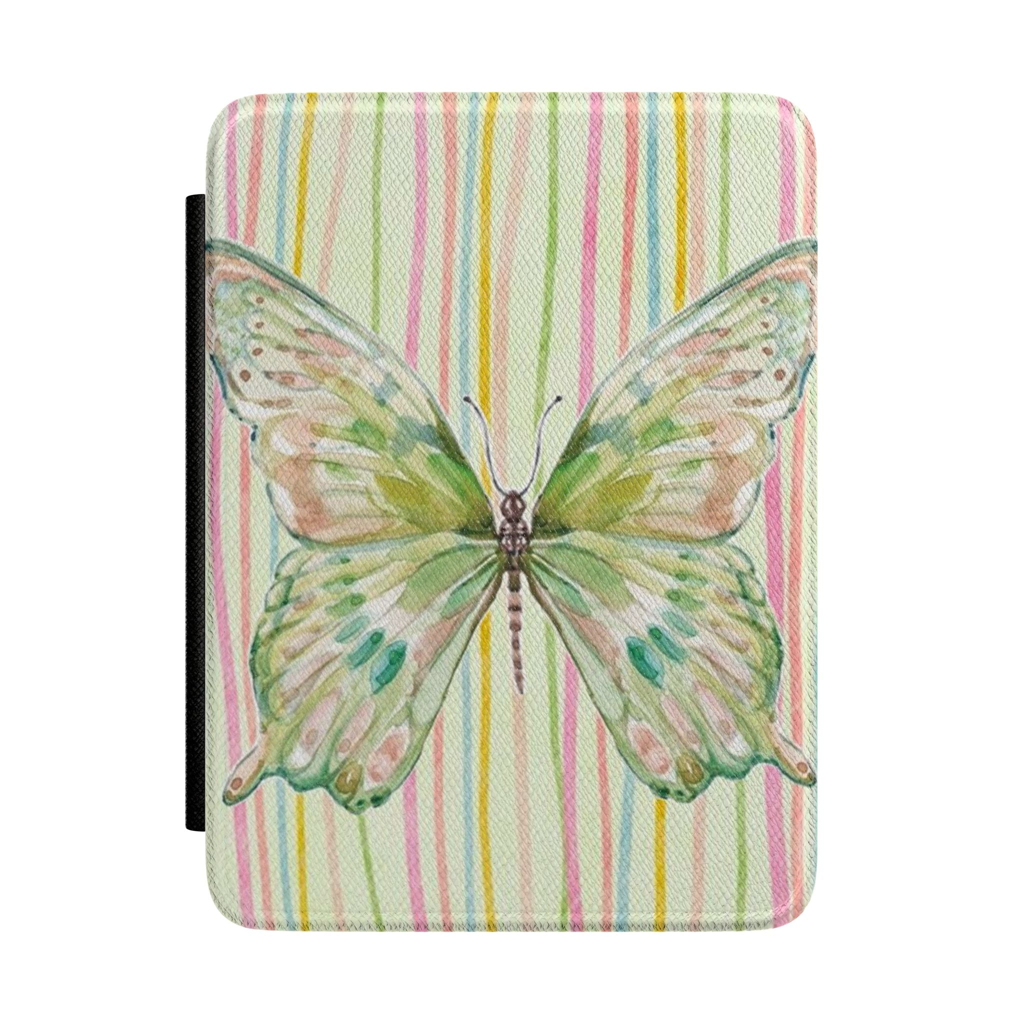 GREEN BUTTERFLY STRIPES KINDLE CASE HARDCOVER