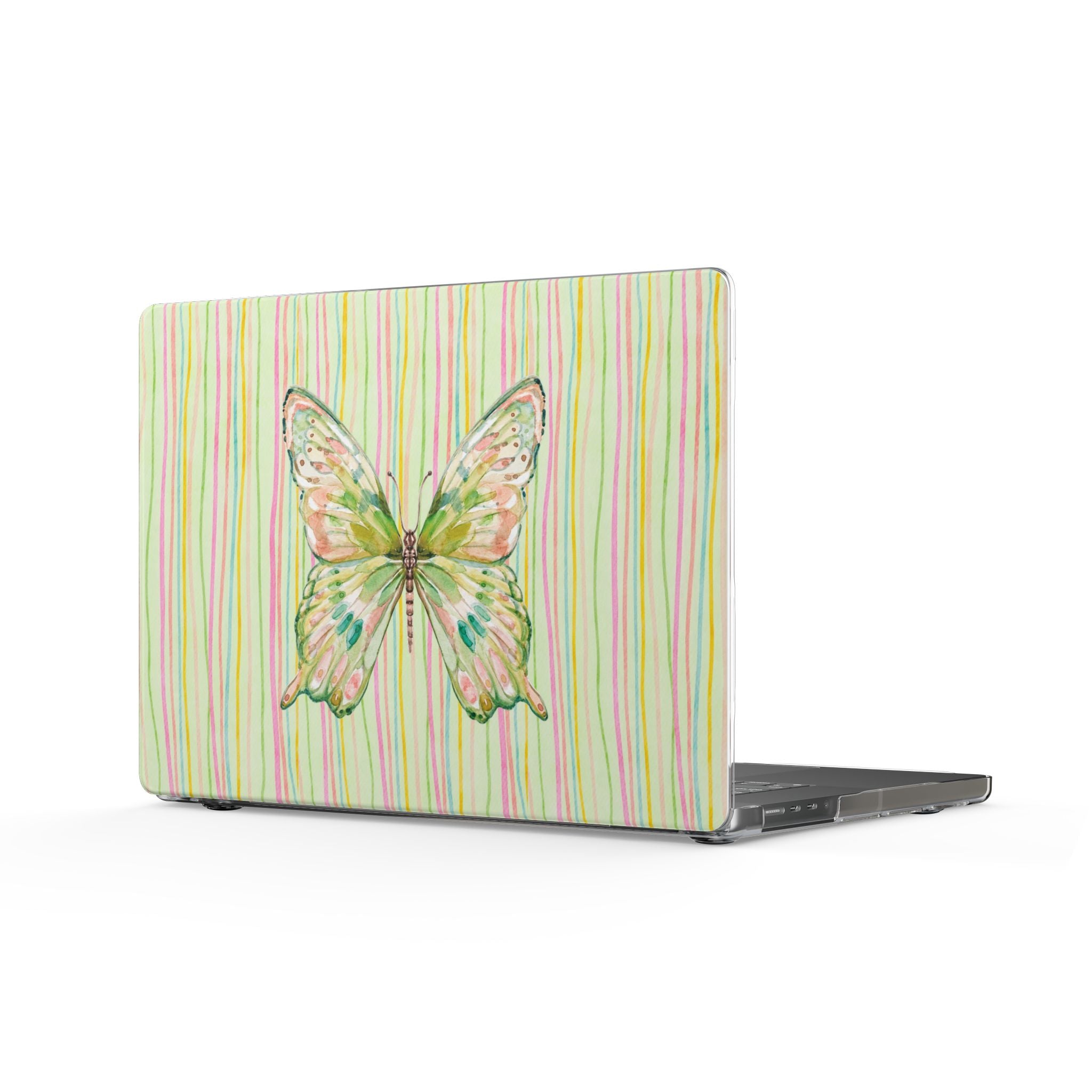 GREEN BUTTERFLY STRIPES MACBOOK COVERS