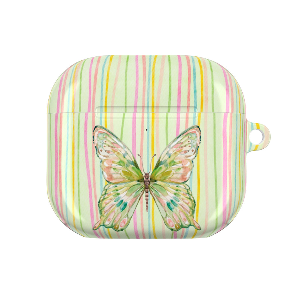 GREEN BUTTERFLY STRIPES AIRPOD CASE