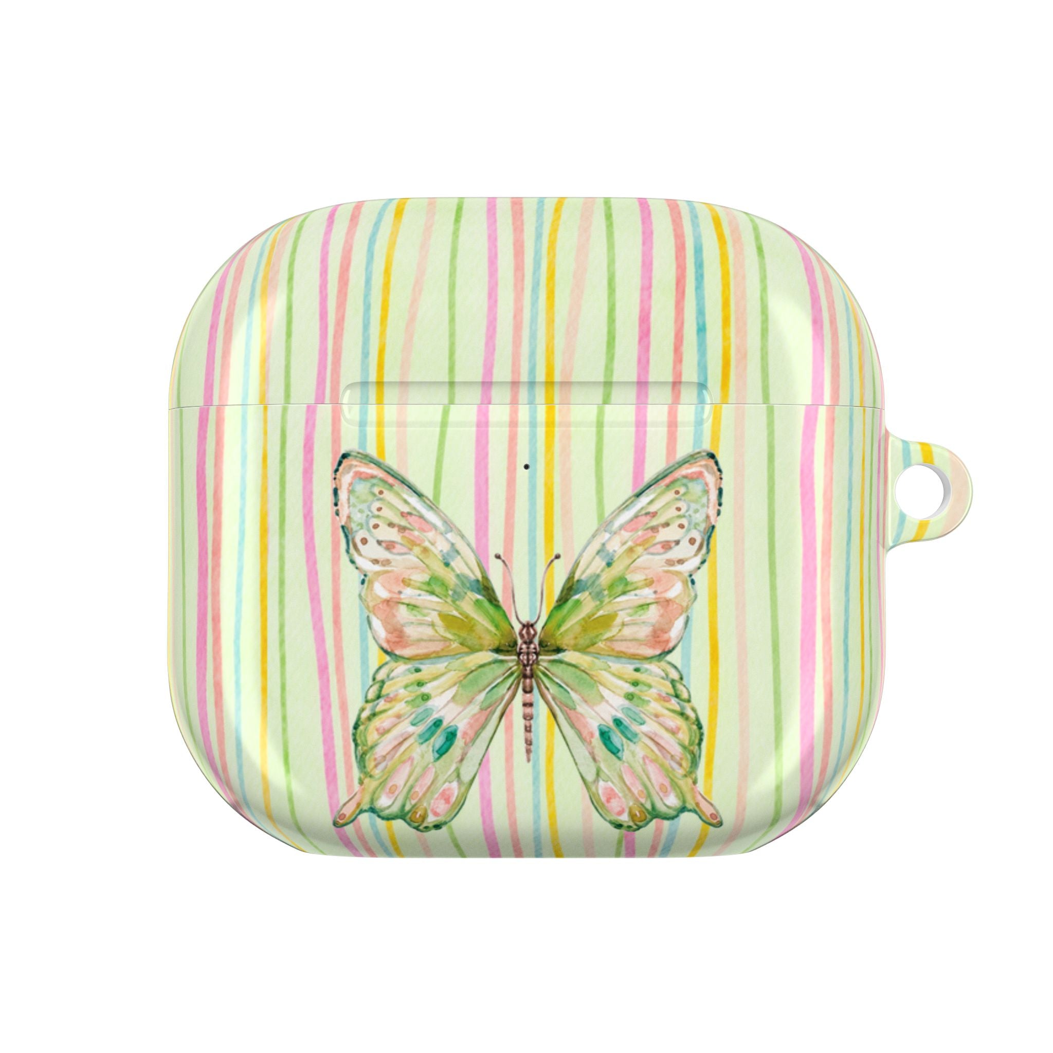 GREEN BUTTERFLY STRIPES AIRPOD CASE