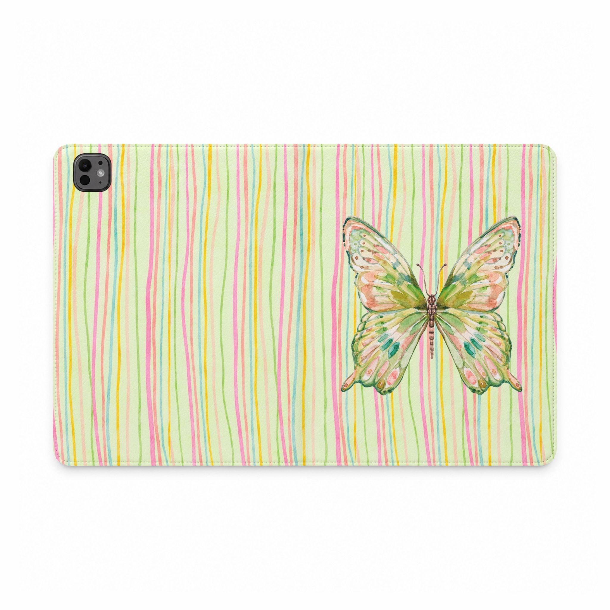 GREEN BUTTERFLY STRIPES IPAD TABLET FOLIO CASE