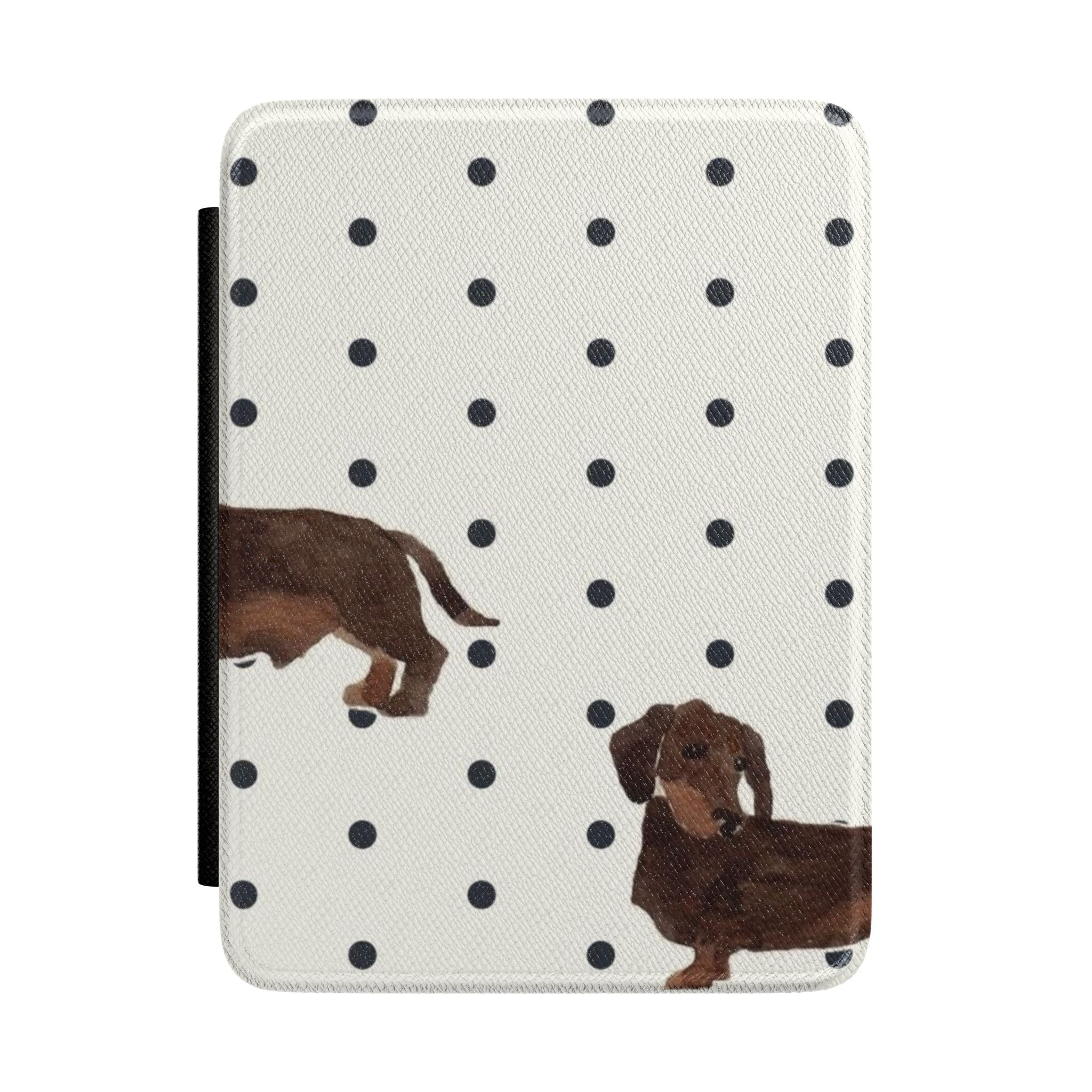 BLACK & WHITE POLKA DOTS DACHSHUND KINDLE CASE HARDCOVER