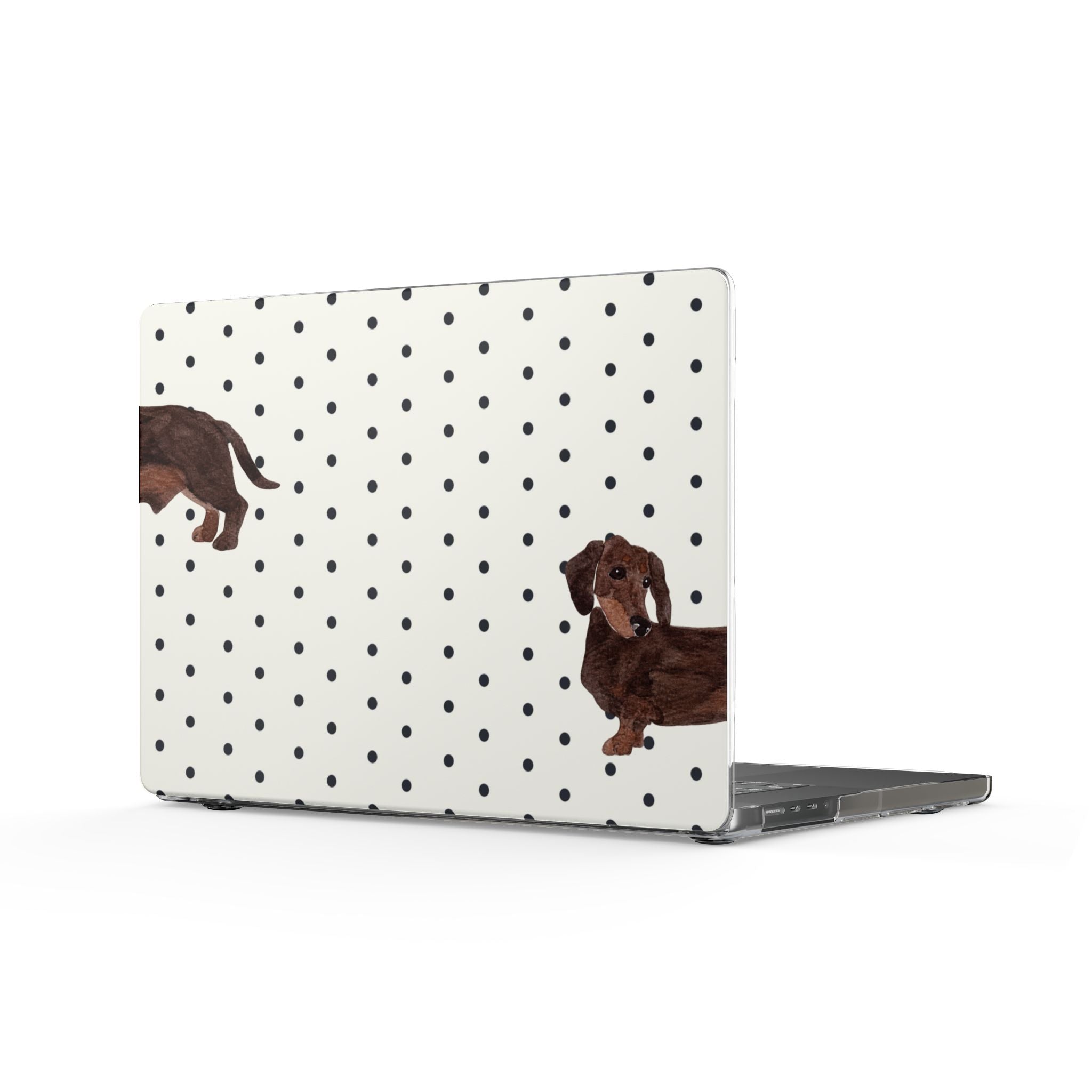 BLACK & WHITE POLKA DOTS DACHSHUND MACBOOK COVERS