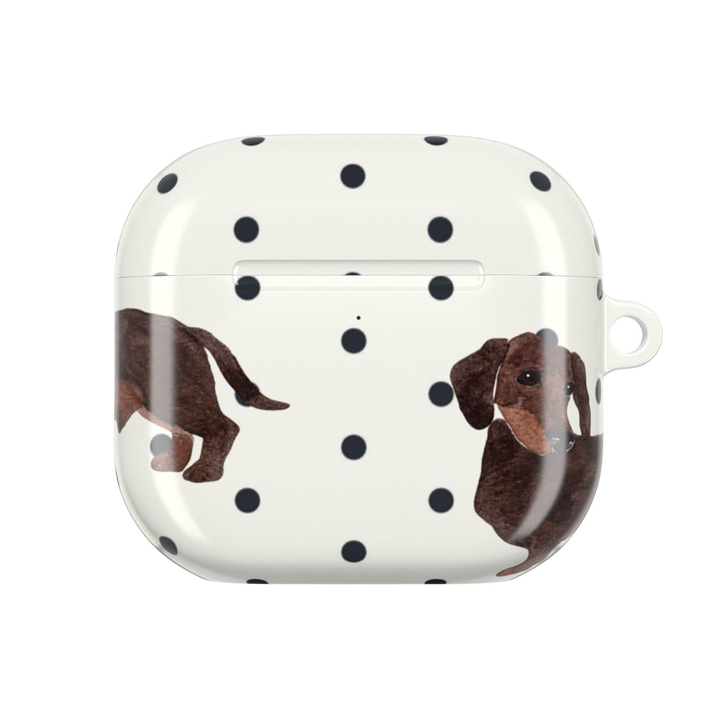 BLACK & WHITE POLKA DOTS DACHSHUND AIRPOD CASE