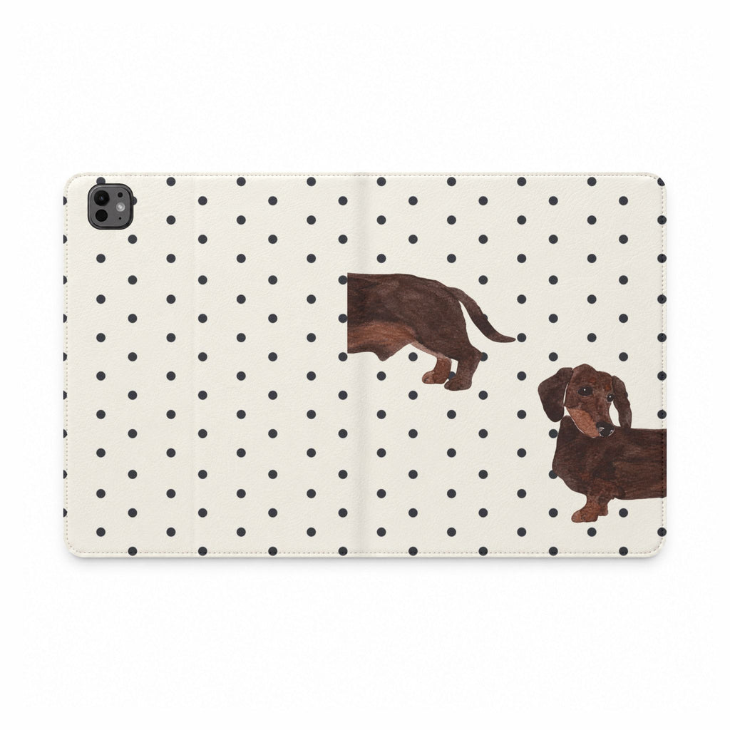 BLACK & WHITE POLKA DOTS DACHSHUND IPAD TABLET FOLIO CASE