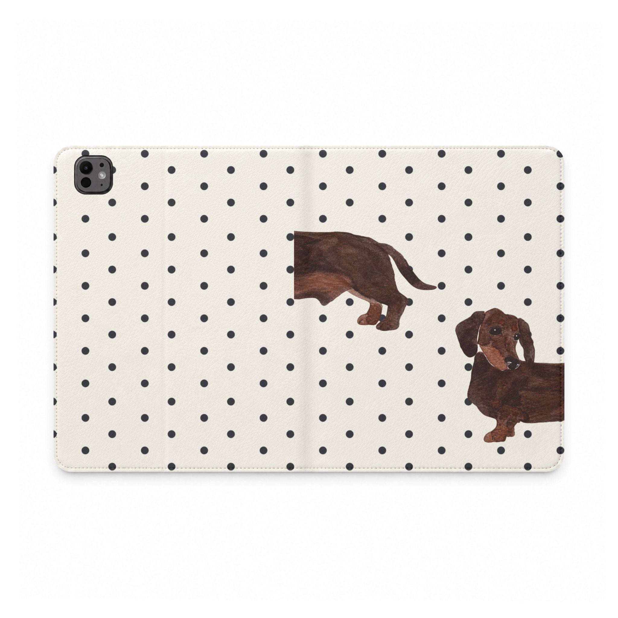 BLACK & WHITE POLKA DOTS DACHSHUND IPAD TABLET FOLIO CASE