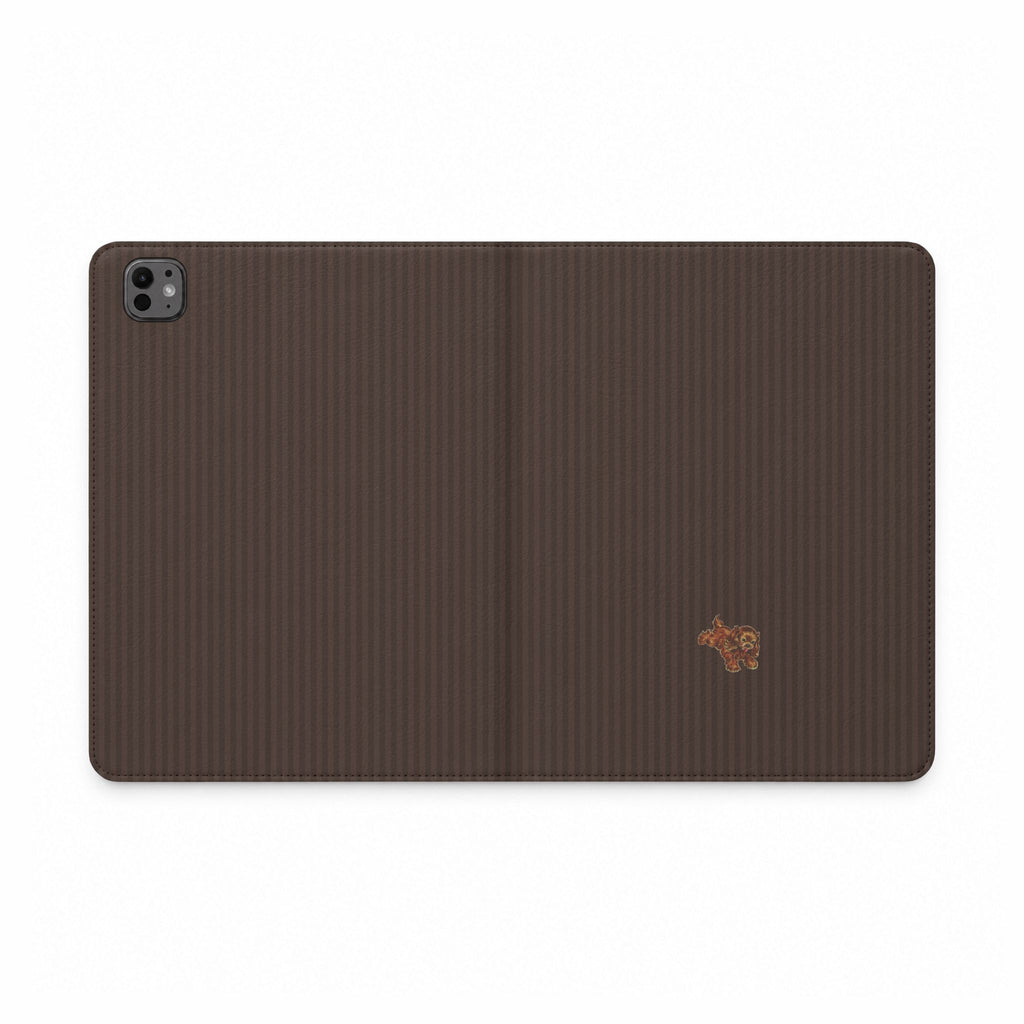 BROWN STRIPES PARK AVENUE PUPPY IPAD TABLET FOLIO CASE