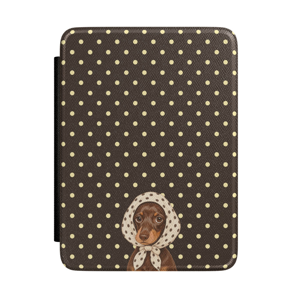 BROWN POLKA DOTS PREPPY SCARF DACHSHUND KINDLE CASE HARDCOVER