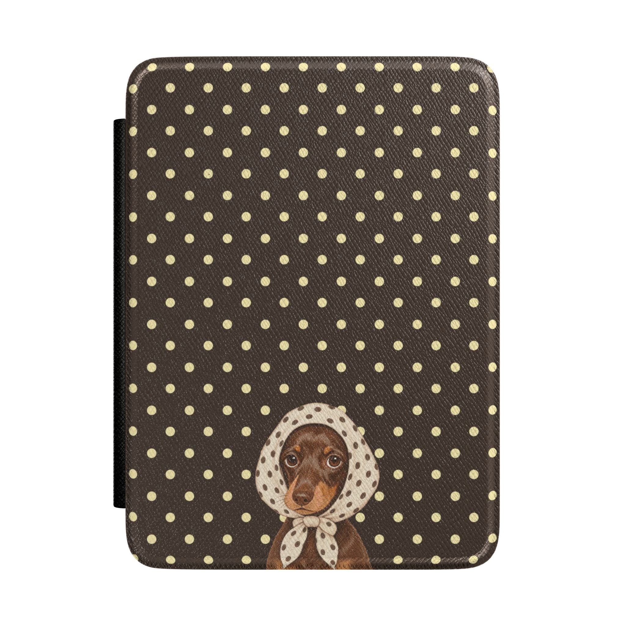 BROWN POLKA DOTS PREPPY SCARF DACHSHUND KINDLE CASE HARDCOVER