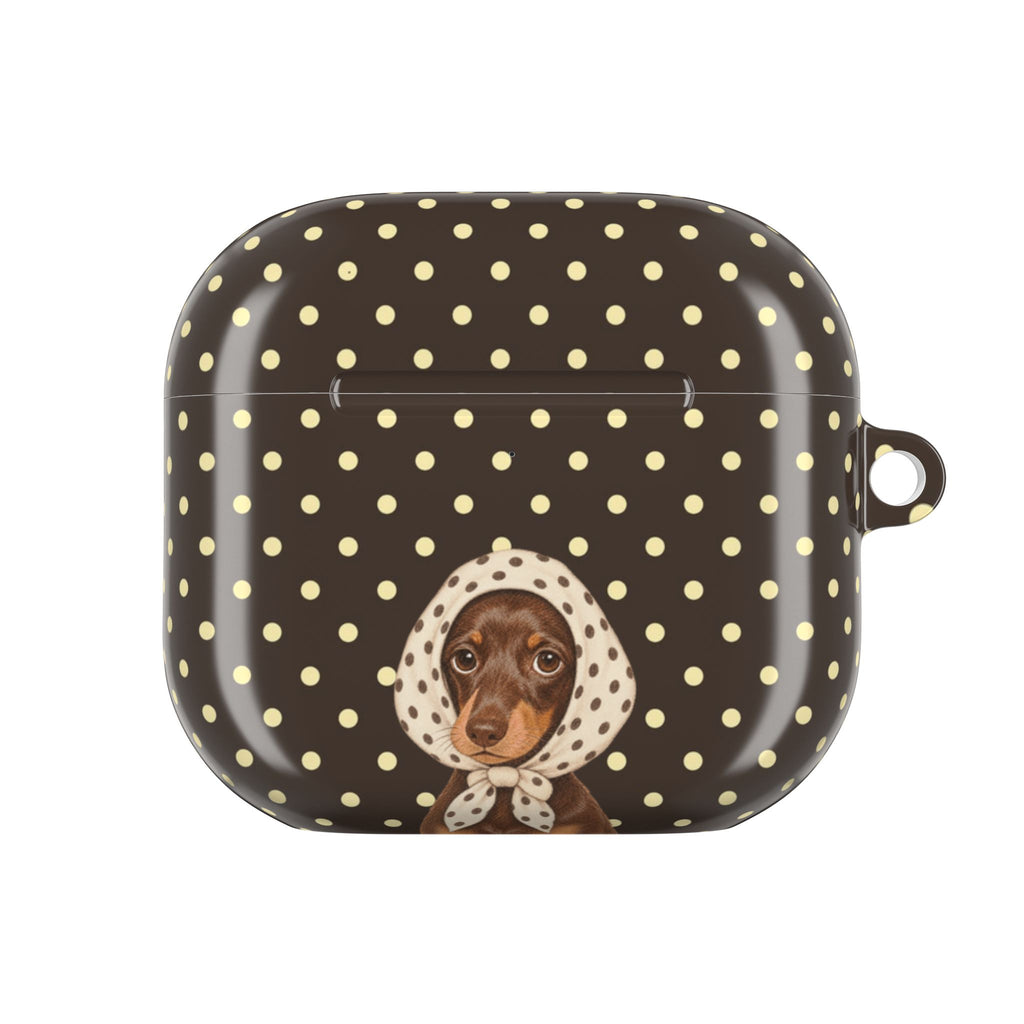 BROWN POLKA DOTS PREPPY SCARF DACHSHUND AIRPOD CASE