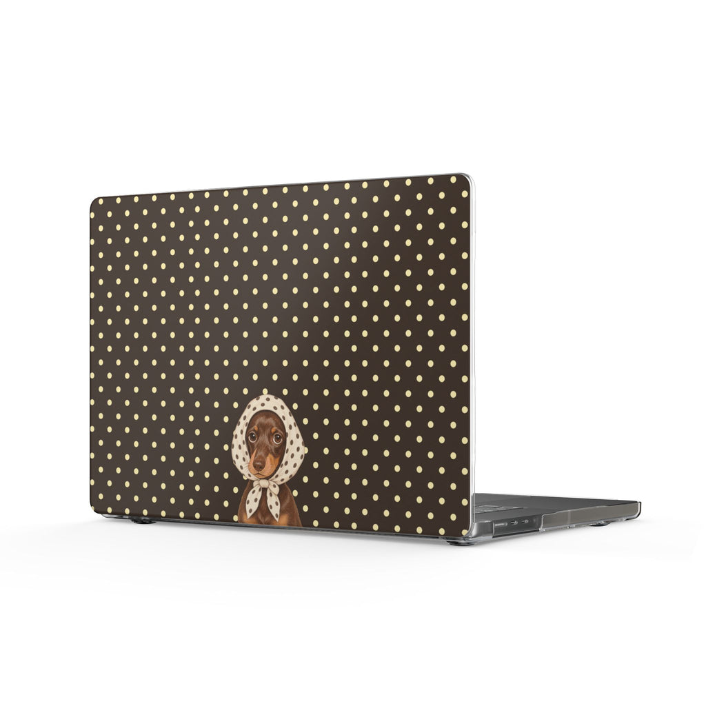 BROWN POLKA DOTS PREPPY SCARF DACHSHUND MACBOOK COVERS