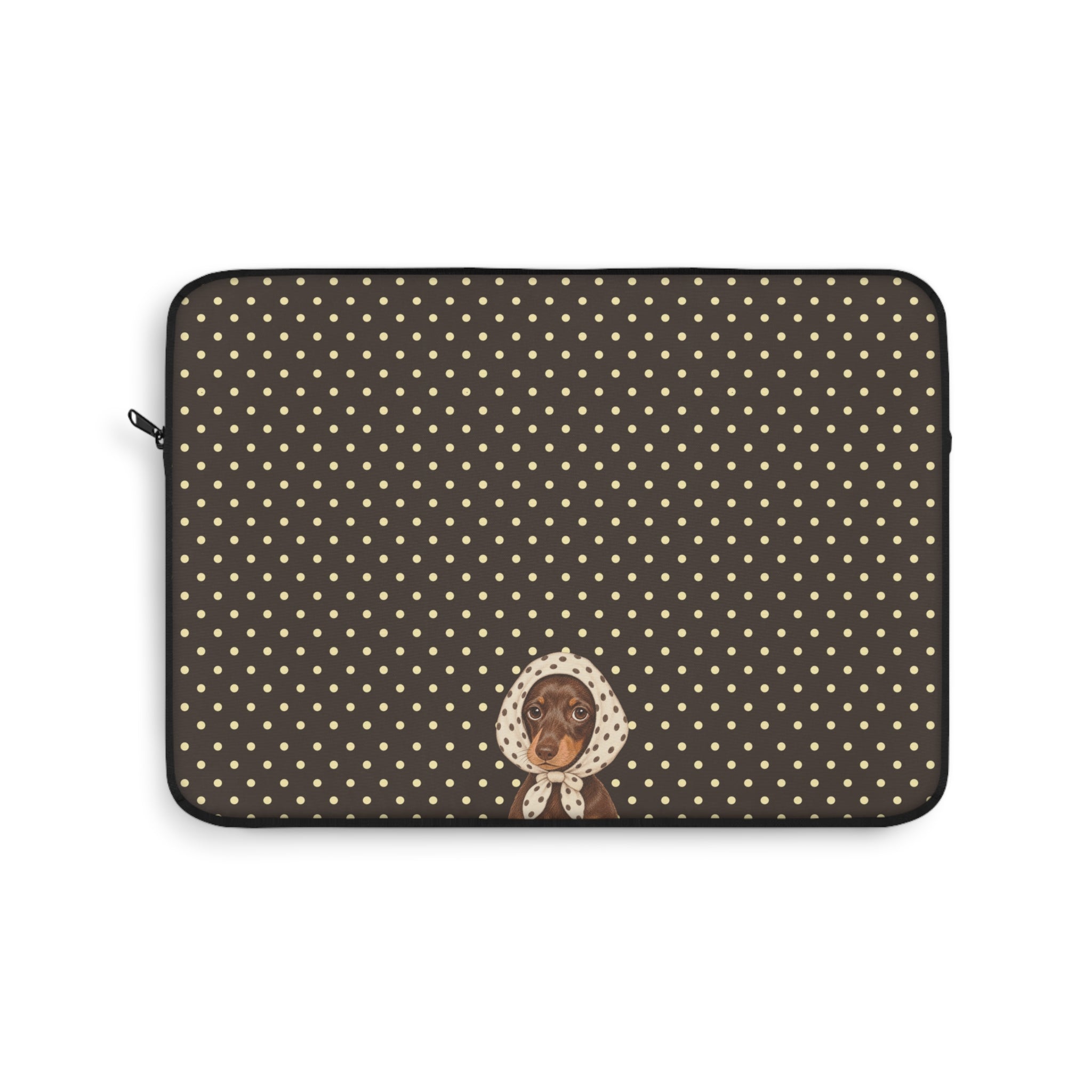 BROWN POLKA DOTS PREPPY SCARF DACHSHUND KINDLE IPAD & LAPTOP SLEEVE