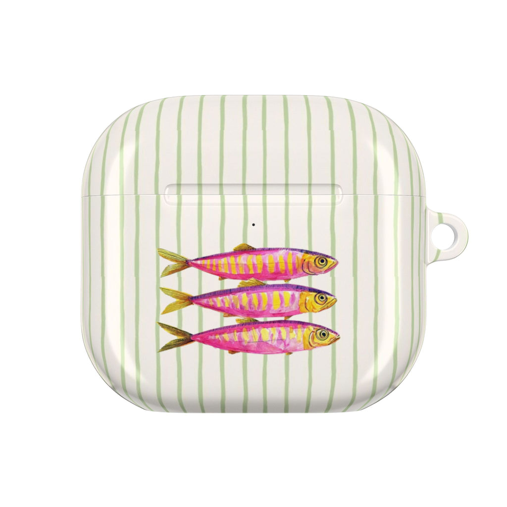 GREEN STRIPES PINK SARDINES AIRPOD CASE