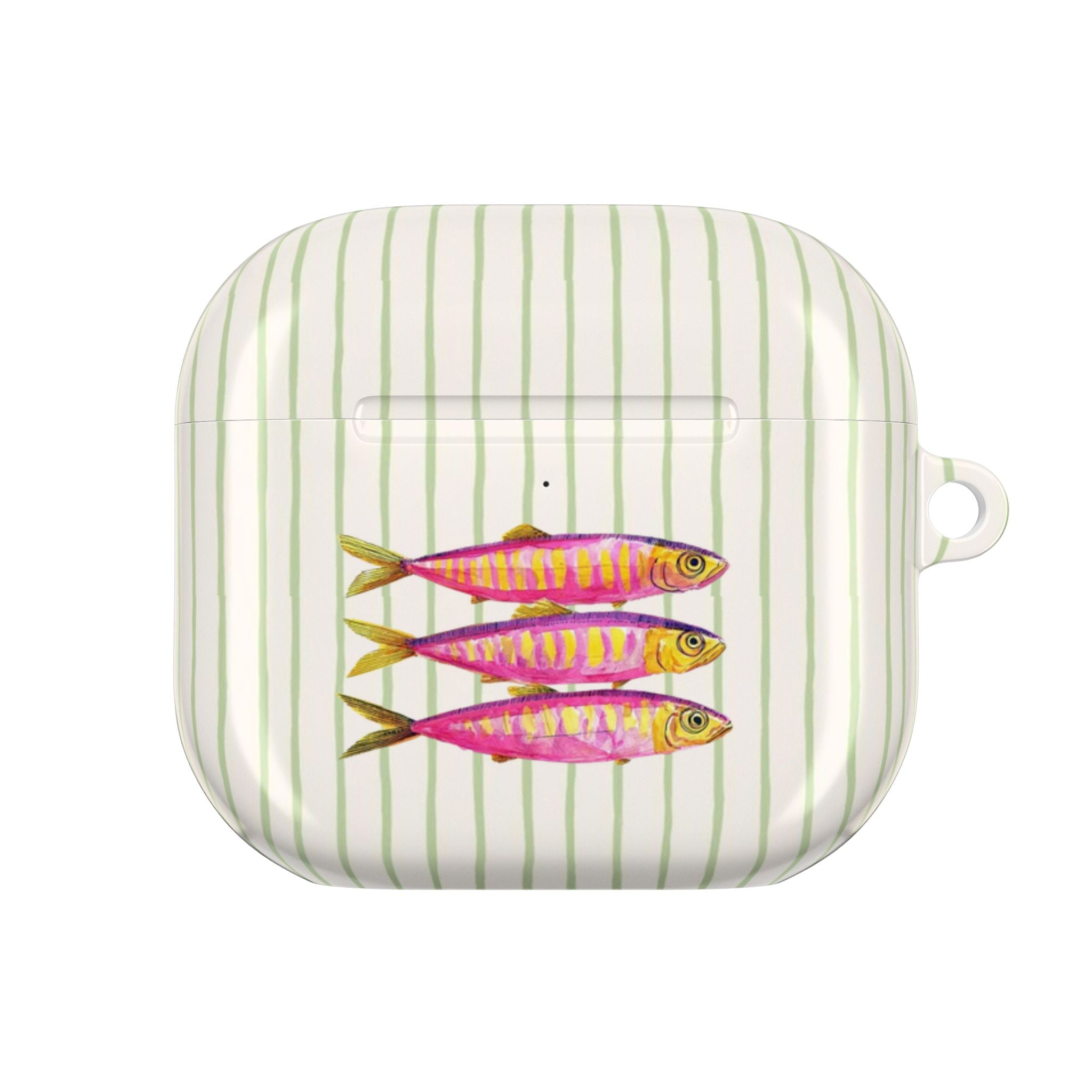 GREEN STRIPES PINK SARDINES AIRPOD CASE