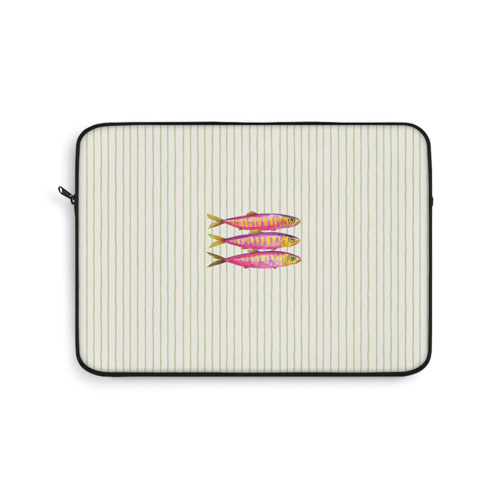 GREEN STRIPES PINK SARDINES KINDLE IPAD & LAPTOP SLEEVE