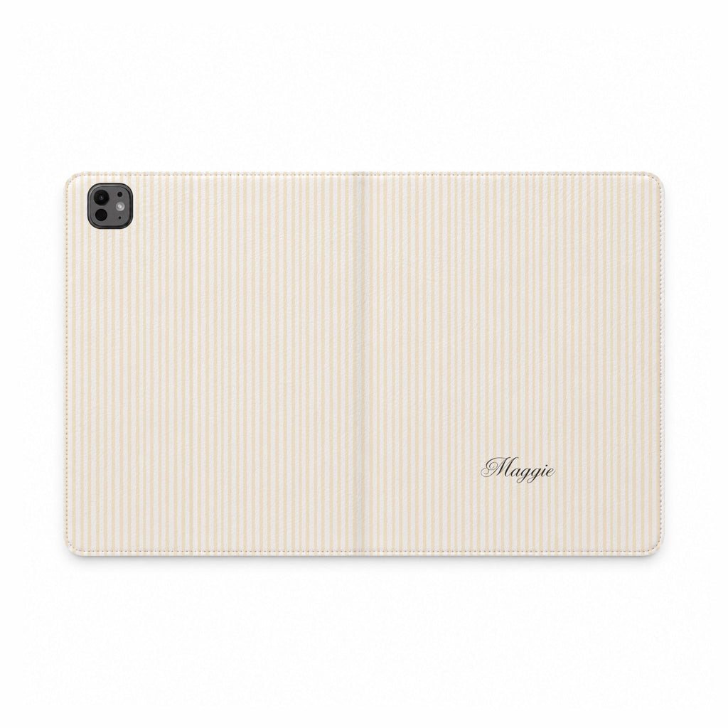PERSONALIZED BEIGE STRIPES CUSTOM NAME IPAD TABLET FOLIO CASE