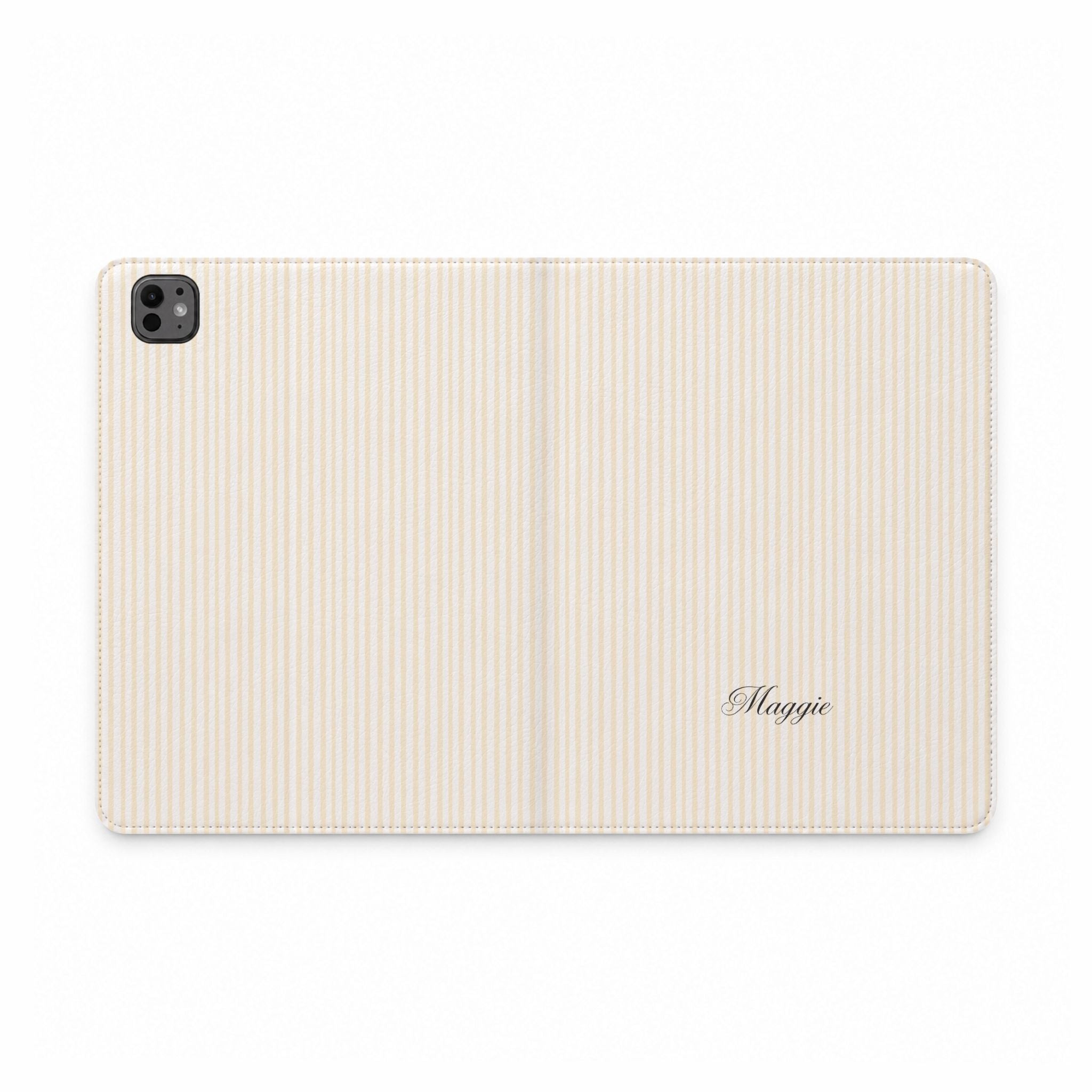 PERSONALIZED BEIGE STRIPES CUSTOM NAME IPAD TABLET FOLIO CASE