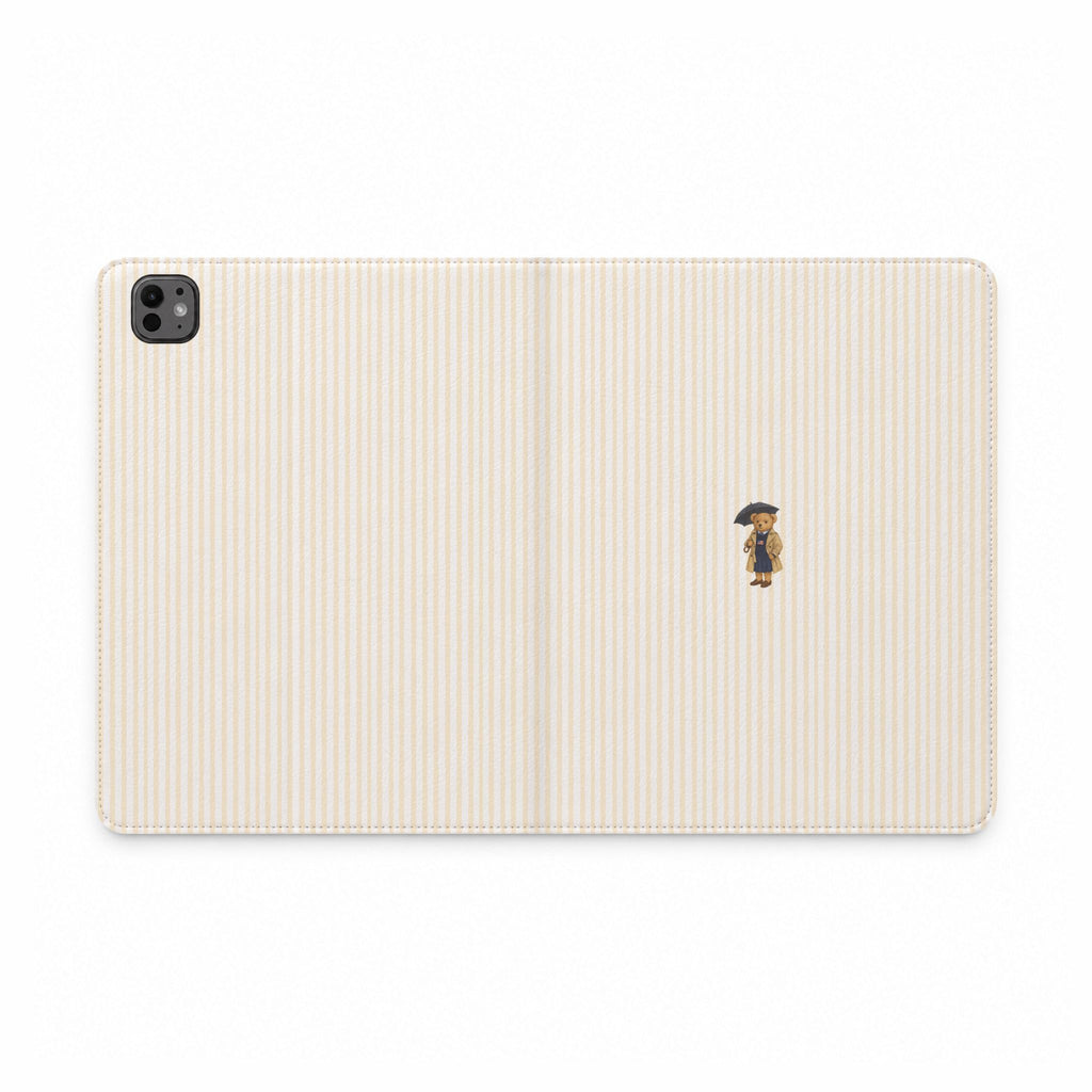 BEIGE STRIPES LONDON TEDDY BEAR IPAD TABLET FOLIO CASE