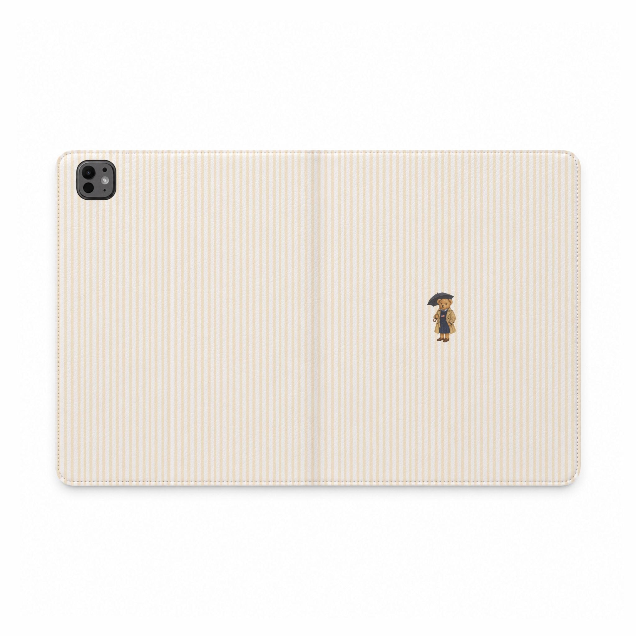 BEIGE STRIPES LONDON TEDDY BEAR IPAD TABLET FOLIO CASE